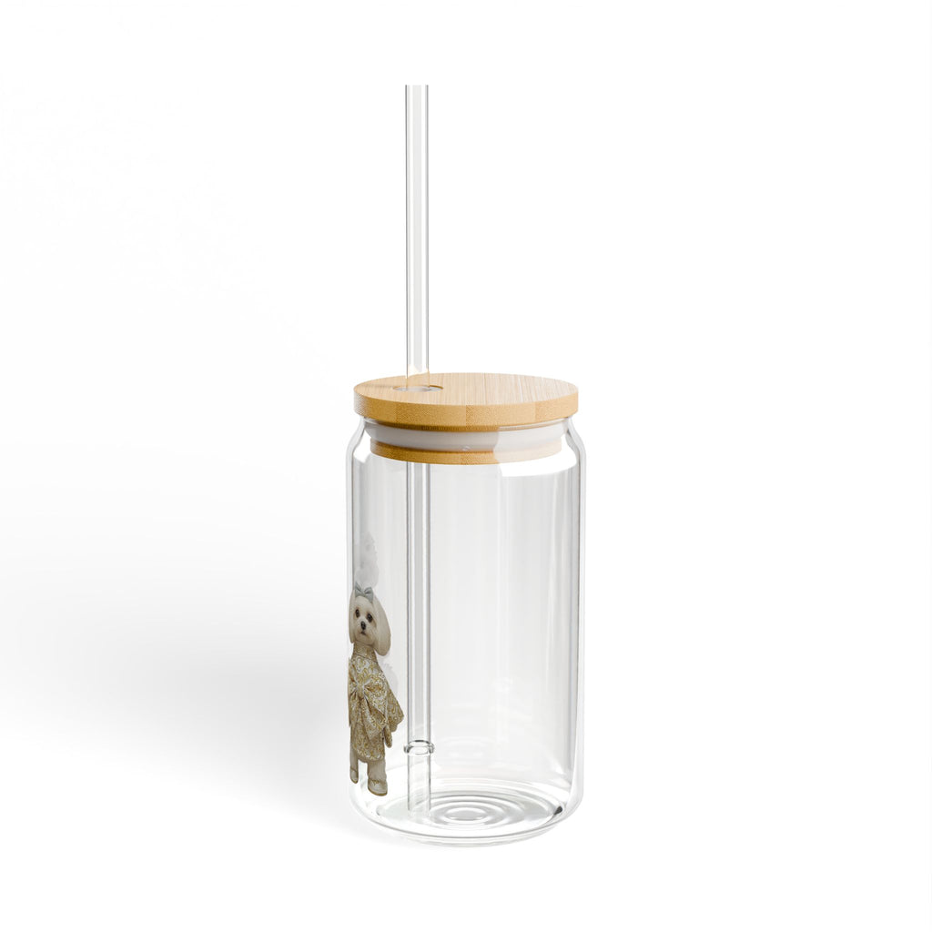 Royal Pup Duo 16oz Glass Tumbler — 'Sip with Style' Bamboo Lid & Straw