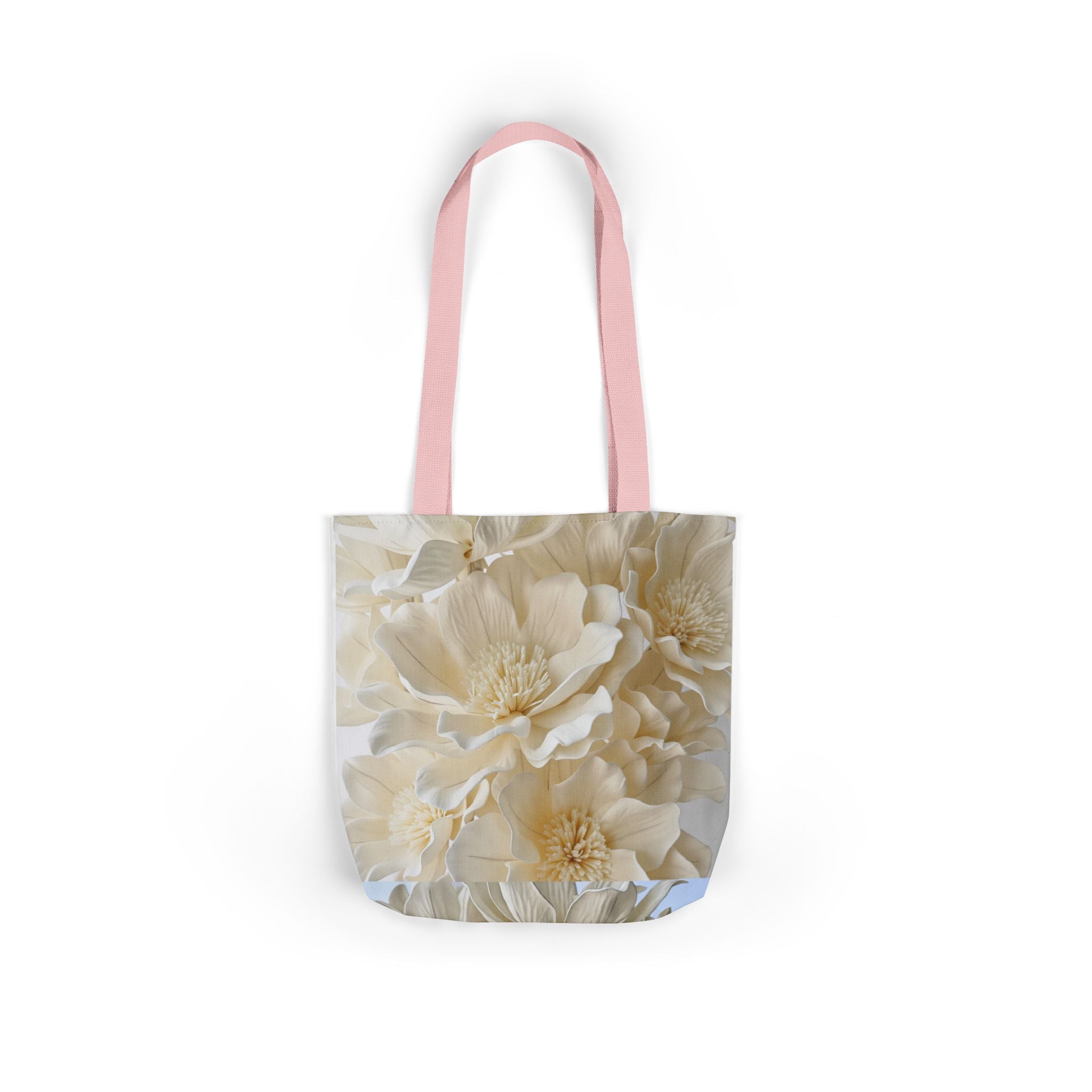 Canvas Tote Bag — Cream Peony Floral Print, Elegant Everyday Market Tote