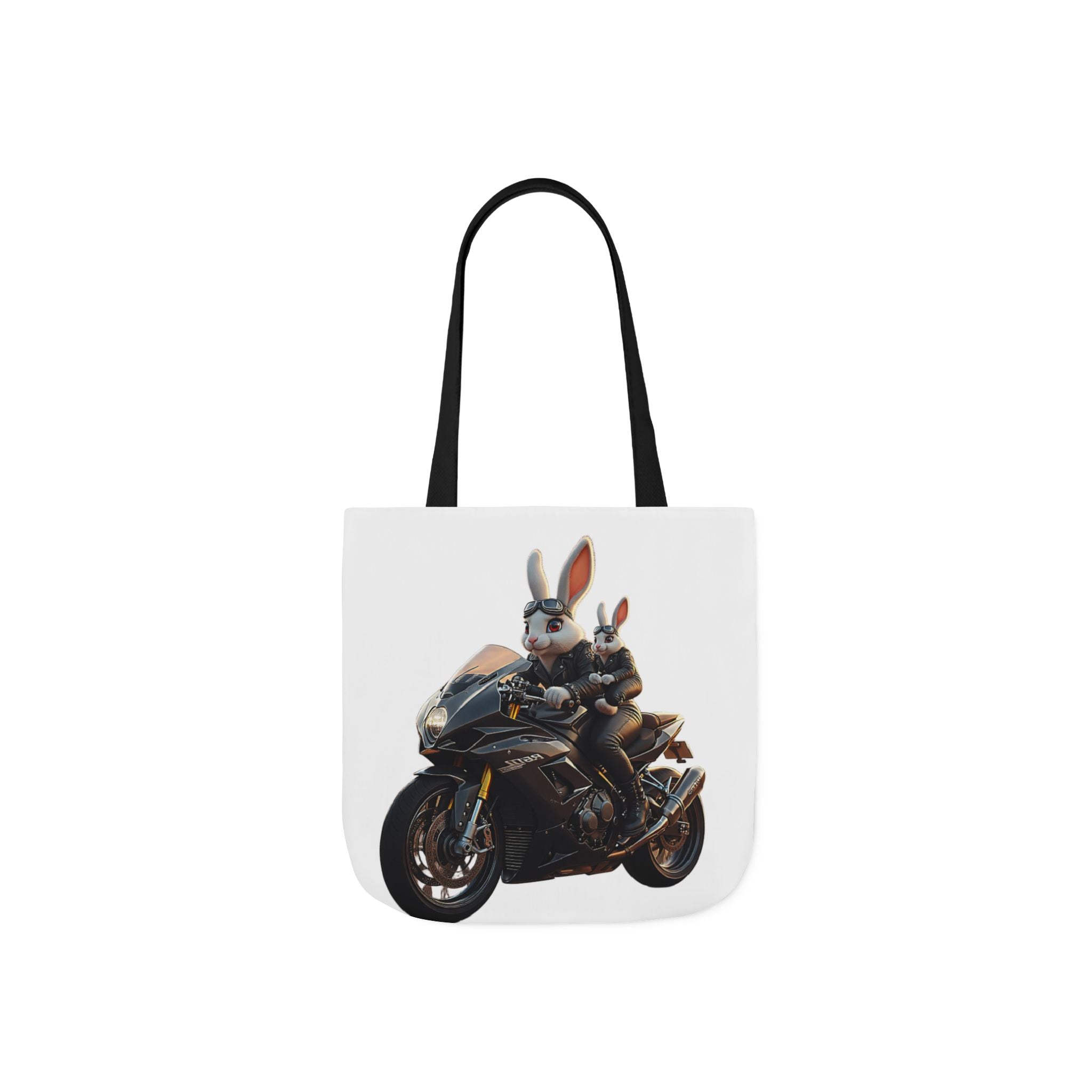 Biker Bunny Canvas Tote Bag — Cool Rabbit on Motorcycle Graphic