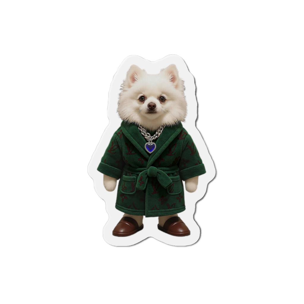 Royal Pup in Green Coat Die-Cut Magnet | Elegant Dog Fridge Magnet
