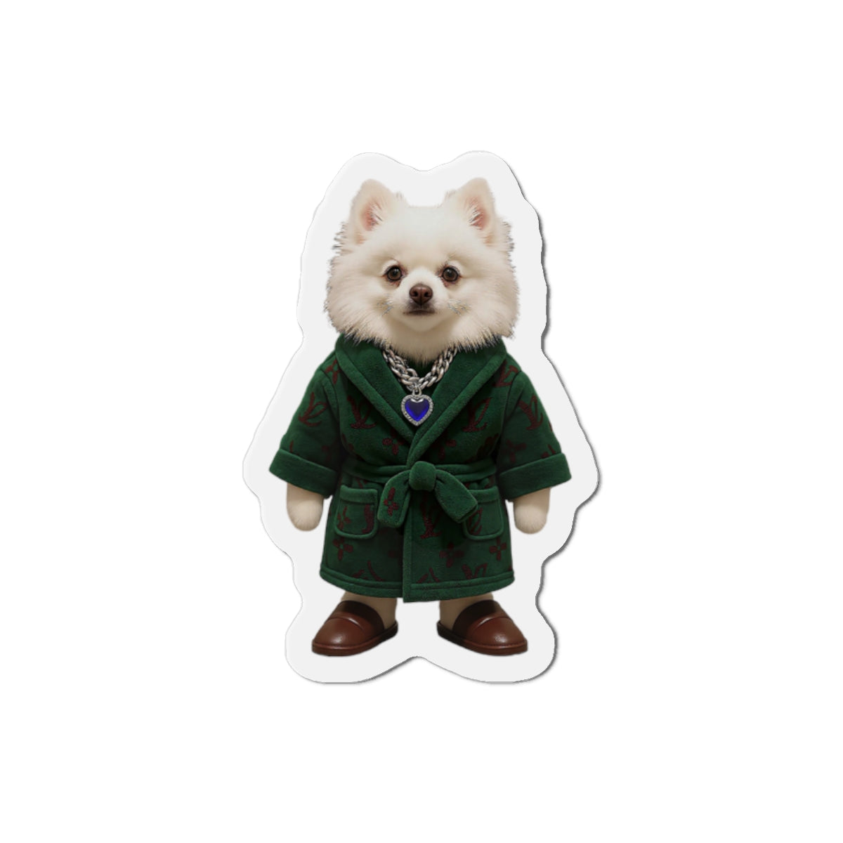 Royal Pup in Green Coat Die-Cut Magnet | Elegant Dog Fridge Magnet