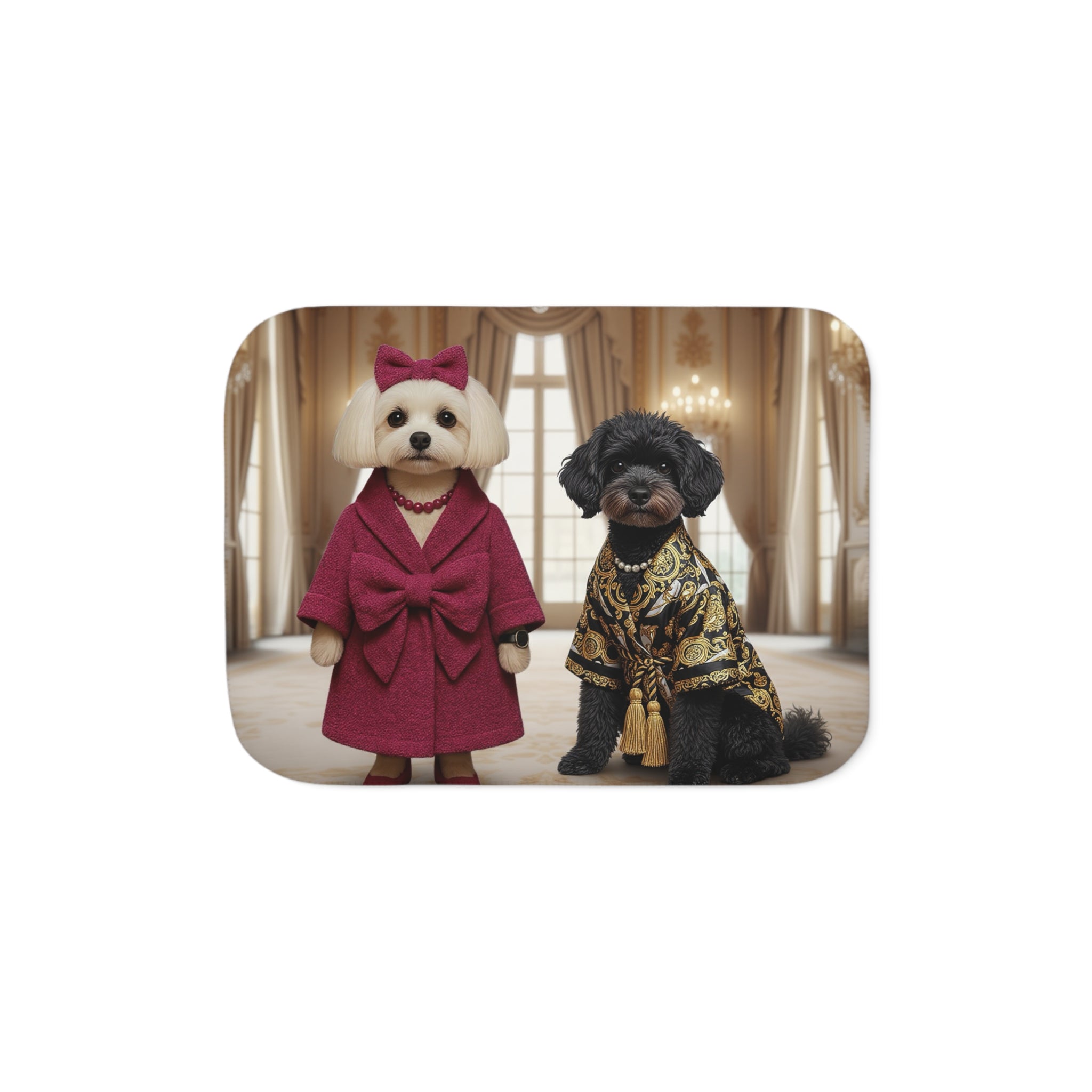 Luxury Sherpa Blanket – Elegant Dogs in Royal Attire