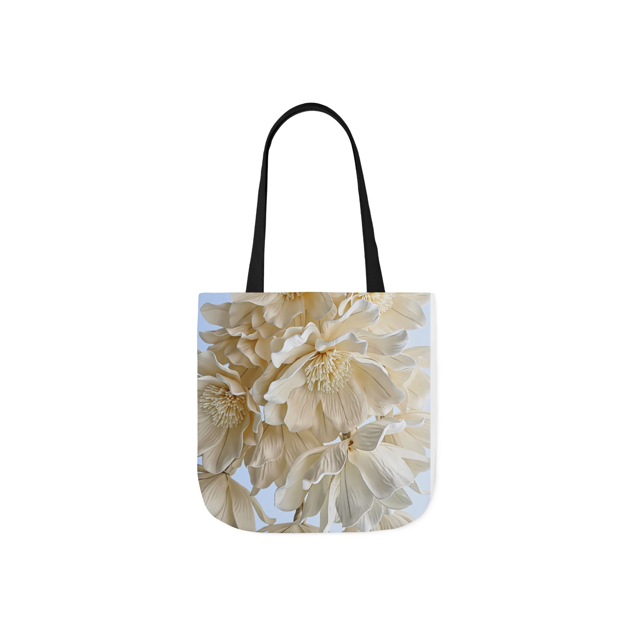 Canvas Tote Bag — Cream Peony Floral Print, Elegant Everyday Market Tote