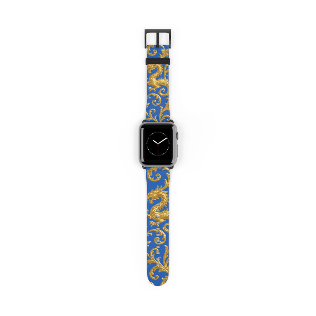 Dragon Baroque Watch Band – Gold Dragon Scroll Pattern on Royal Blue