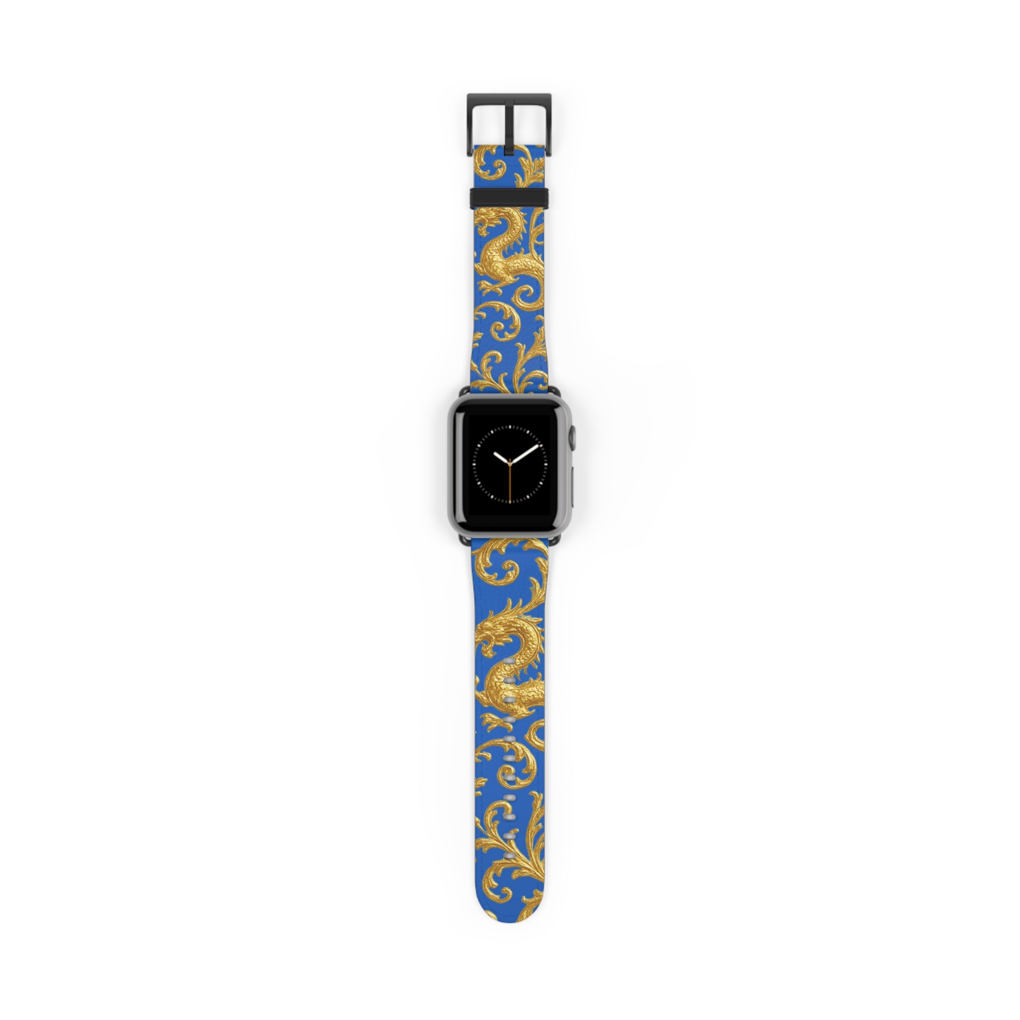 Dragon Baroque Watch Band – Gold Dragon Scroll Pattern on Royal Blue