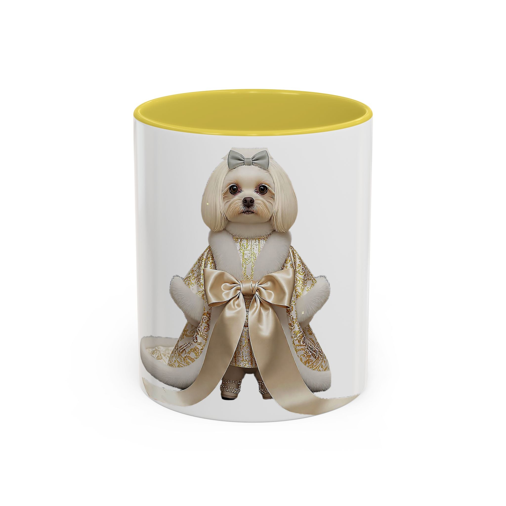 Regal Pup Love Mug – Elegant Gold Ribbon Edition