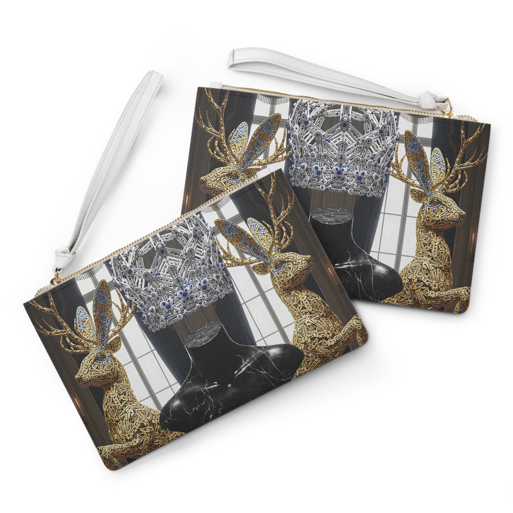 Black Luxury Crown Clutch Bag – Elegant Daily Purse, Minimal Gold Pattern, Gift-Ready Design