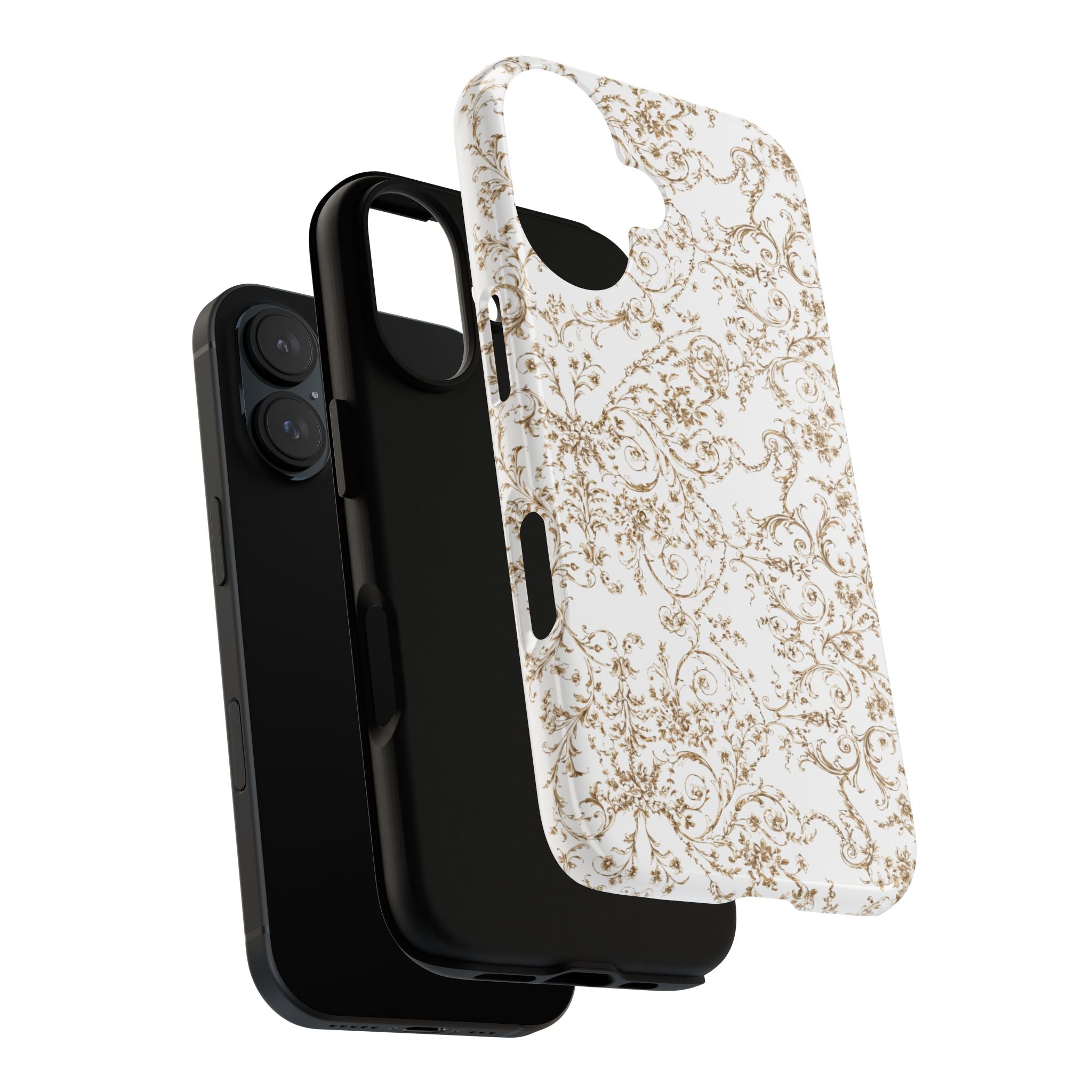 Elegant Gold Scroll Phone Case | Minimal White Baroque iPhone Cover