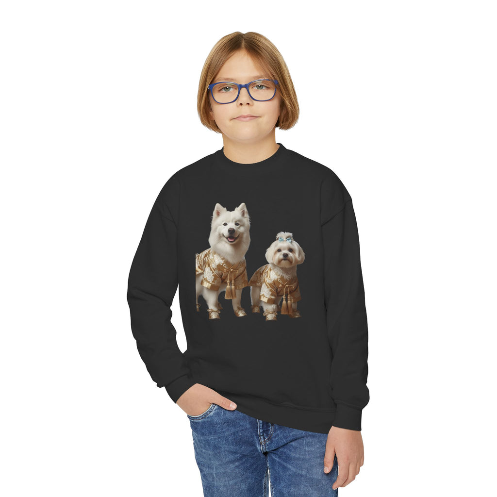 So Cute They Choose It First — Kids Sweatshirt with Twin Dog Illustration