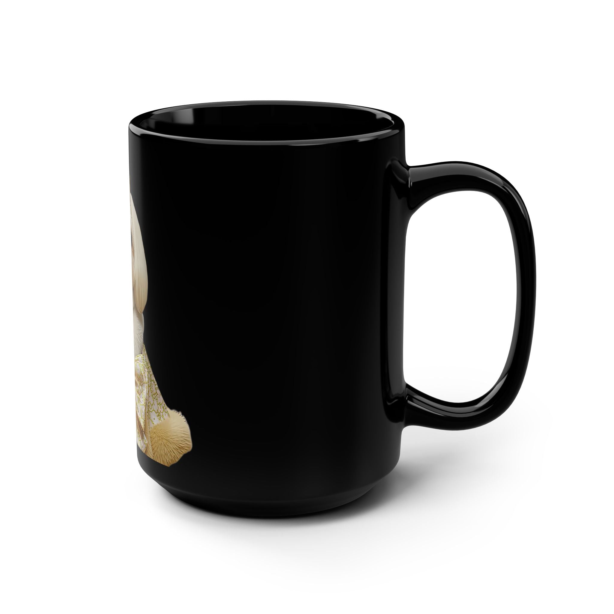 Royal Gold Princess Dog Mug – Luxury Black Ceramic Coffee Cup