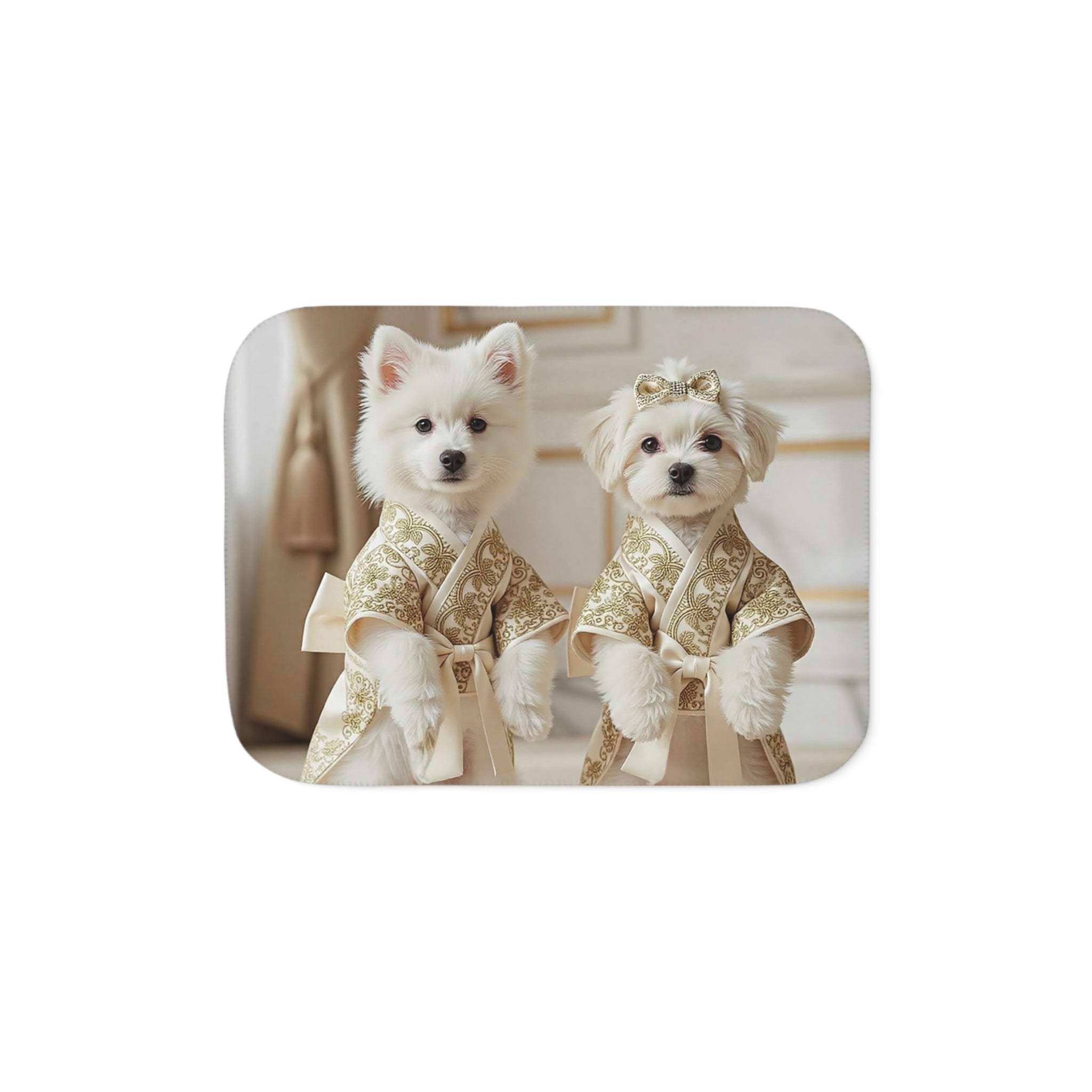 Sherpa Blanket — Cute Puppies in Gold Kimonos Cozy Throw