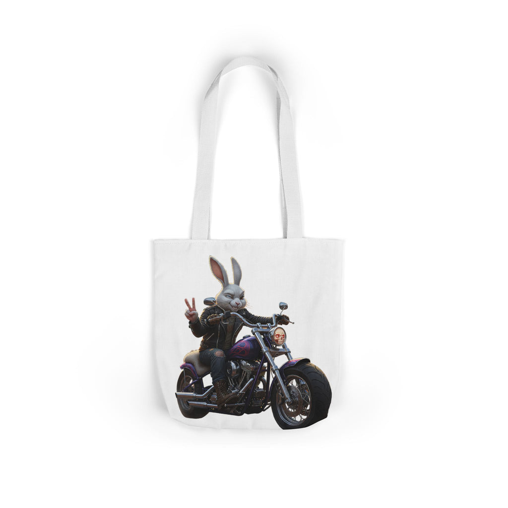 Biker Bunny Canvas Tote — Motorcycle Rabbit Graphic Tote Bag