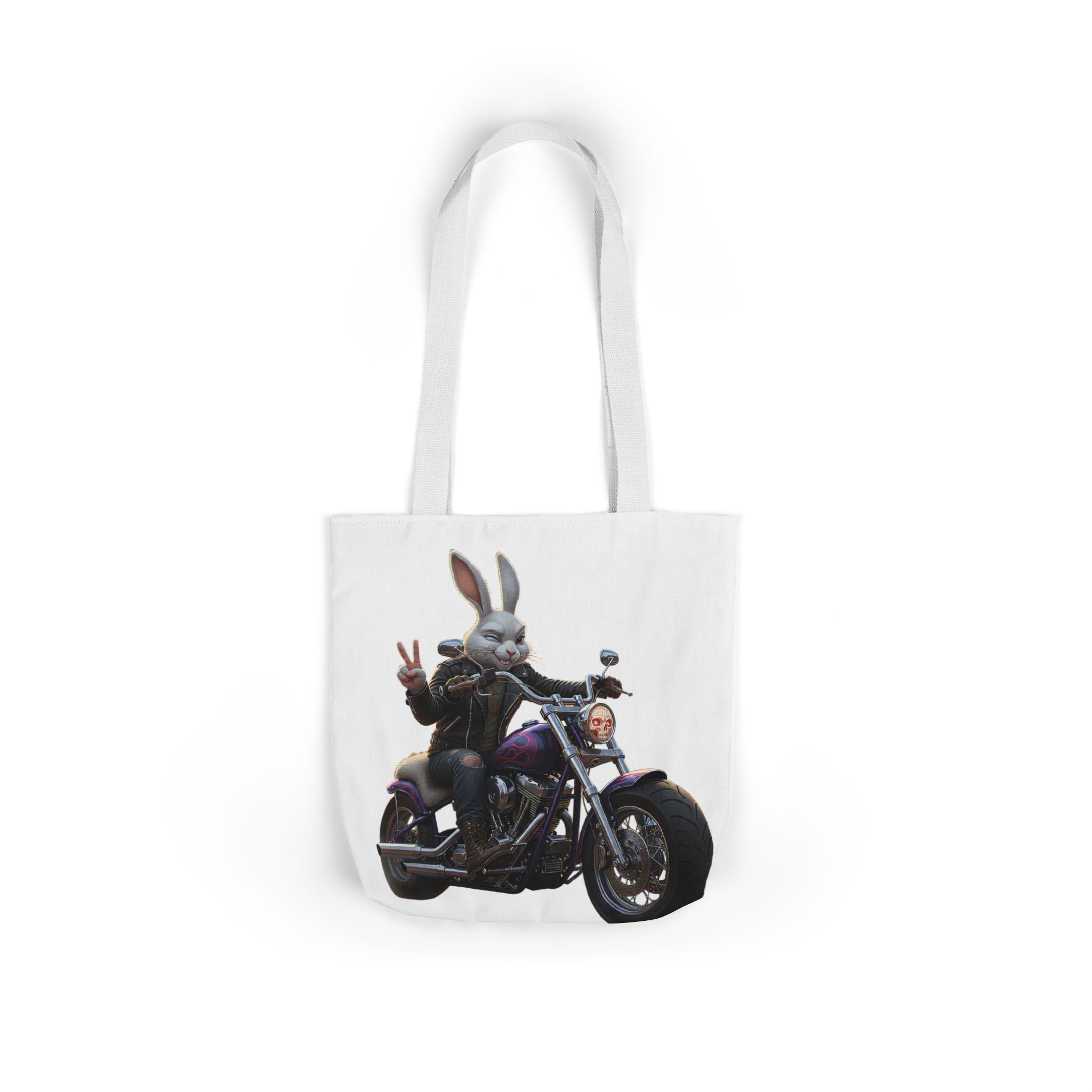 Biker Bunny Canvas Tote — Motorcycle Rabbit Graphic Tote Bag