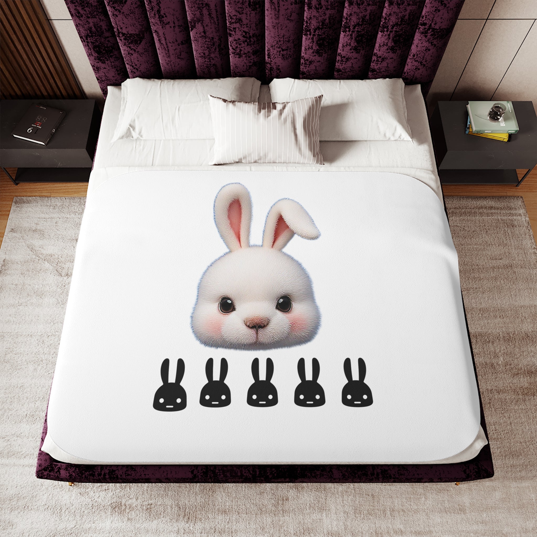 Cute Side Bunny Throw Blanket – Minimal Rabbit Illustration