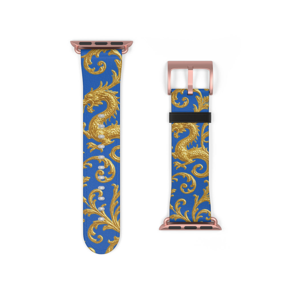 Dragon Baroque Watch Band – Gold Dragon Scroll Pattern on Royal Blue