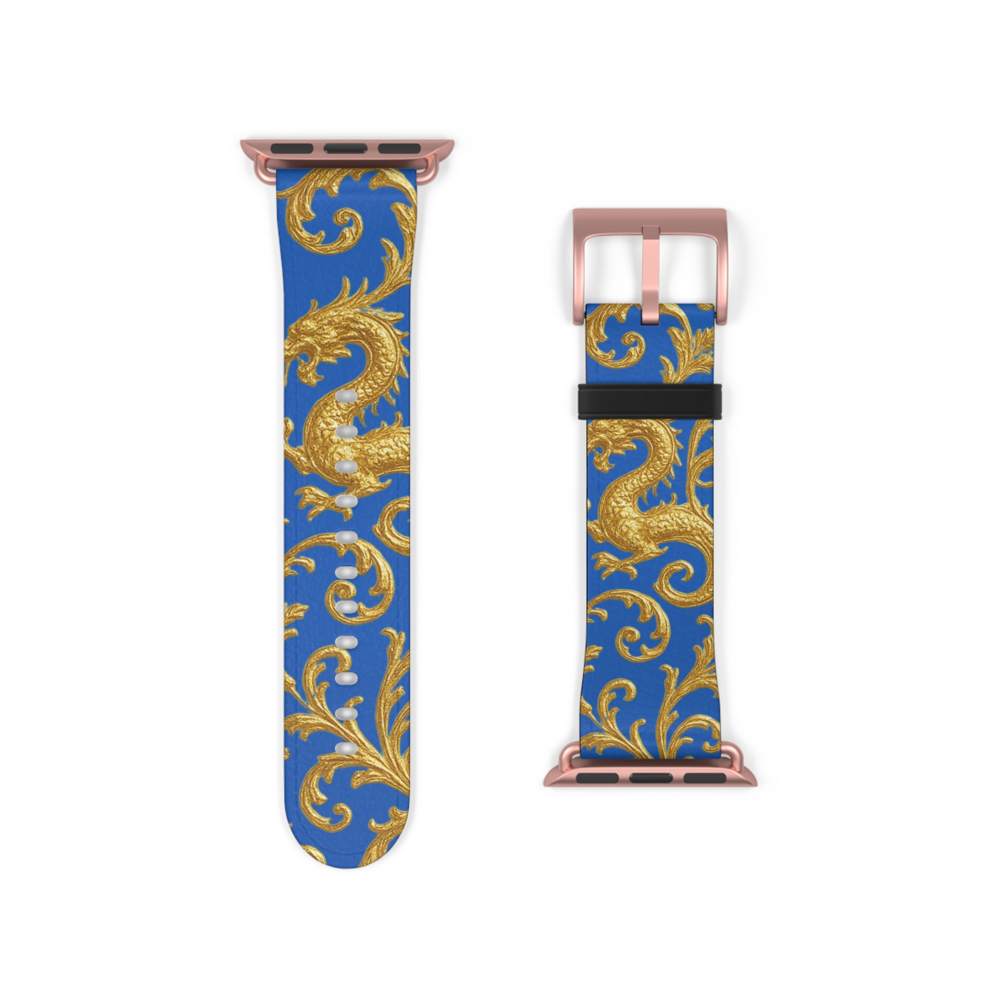Dragon Baroque Watch Band – Gold Dragon Scroll Pattern on Royal Blue