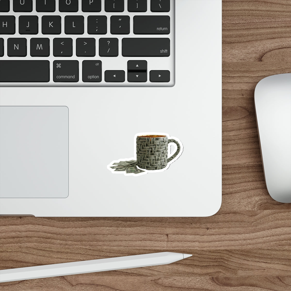 Money Mug Die-Cut Sticker — Minimalist Dollar Bill Woven Design