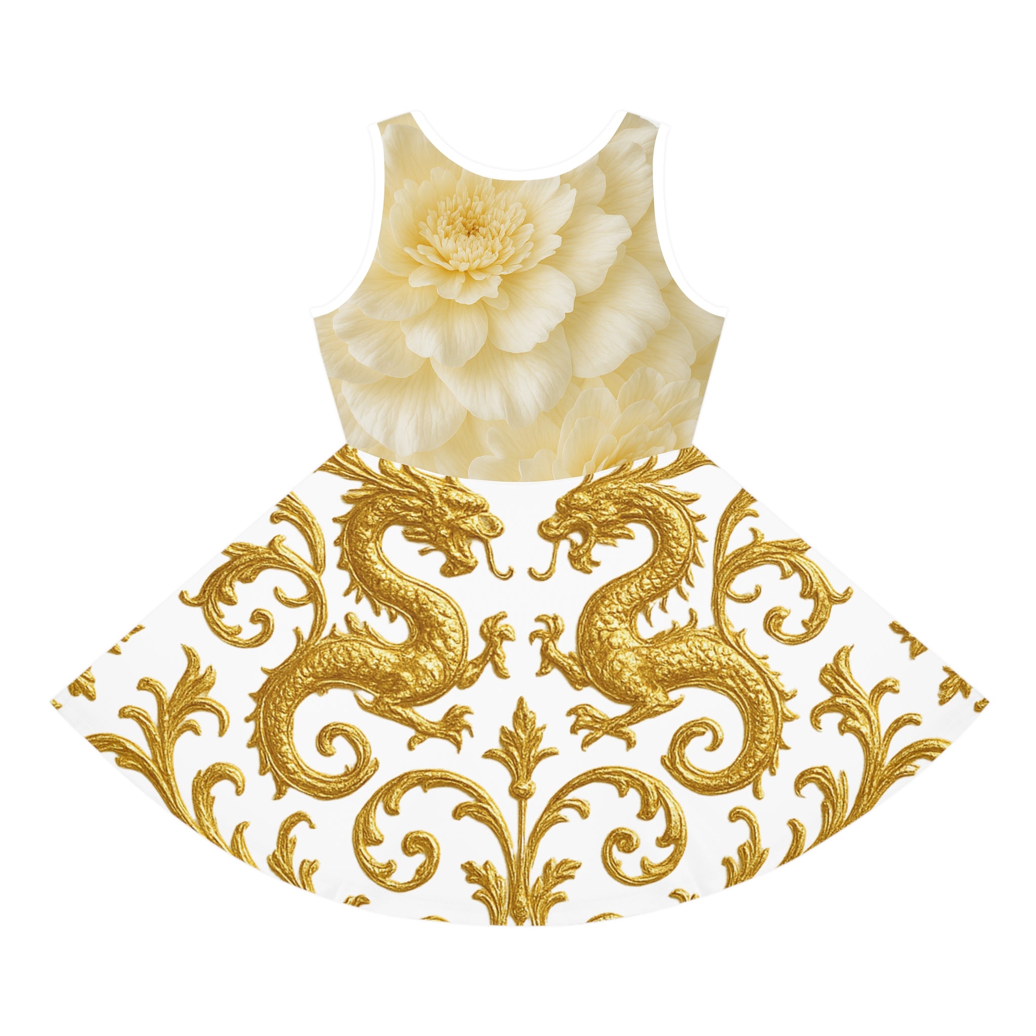 Golden Dragon Floral Dress for Girls – Elegant Occasion Dress