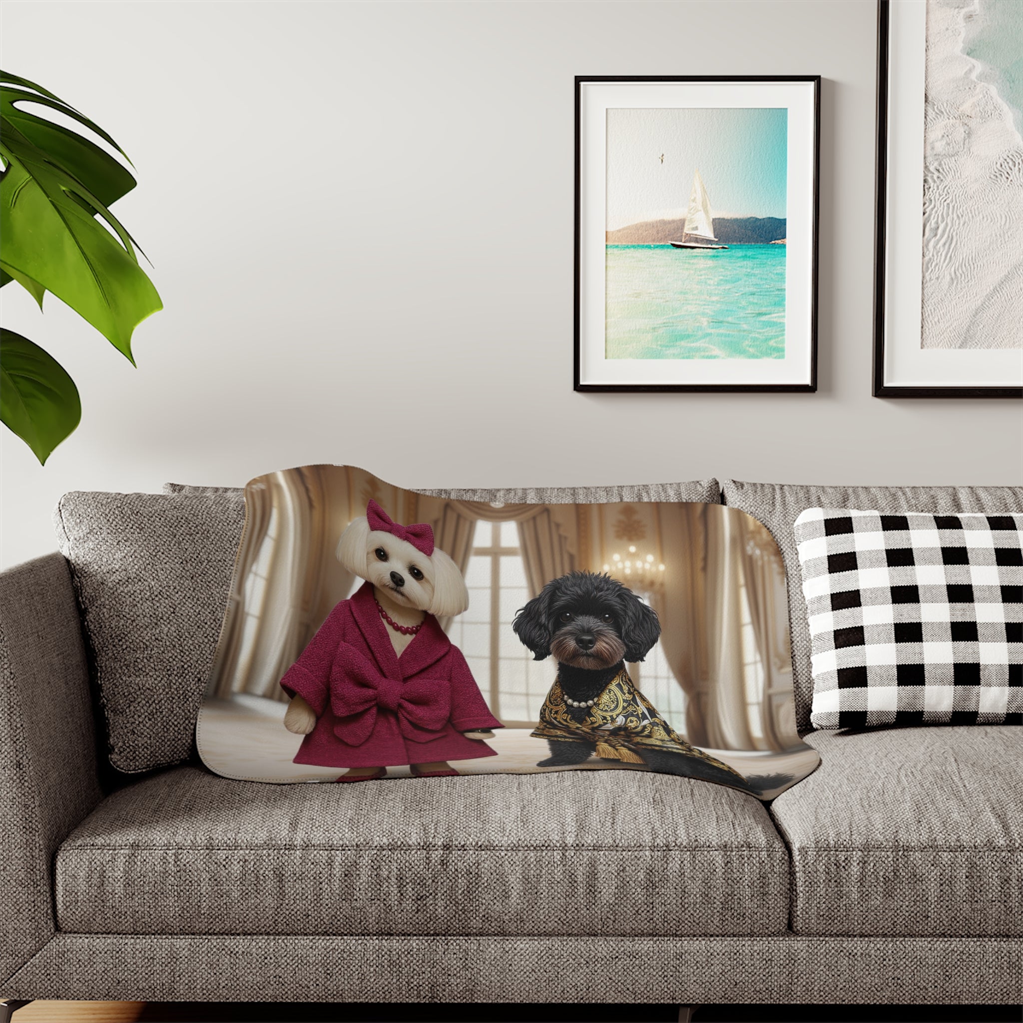 Luxury Sherpa Blanket – Elegant Dogs in Royal Attire