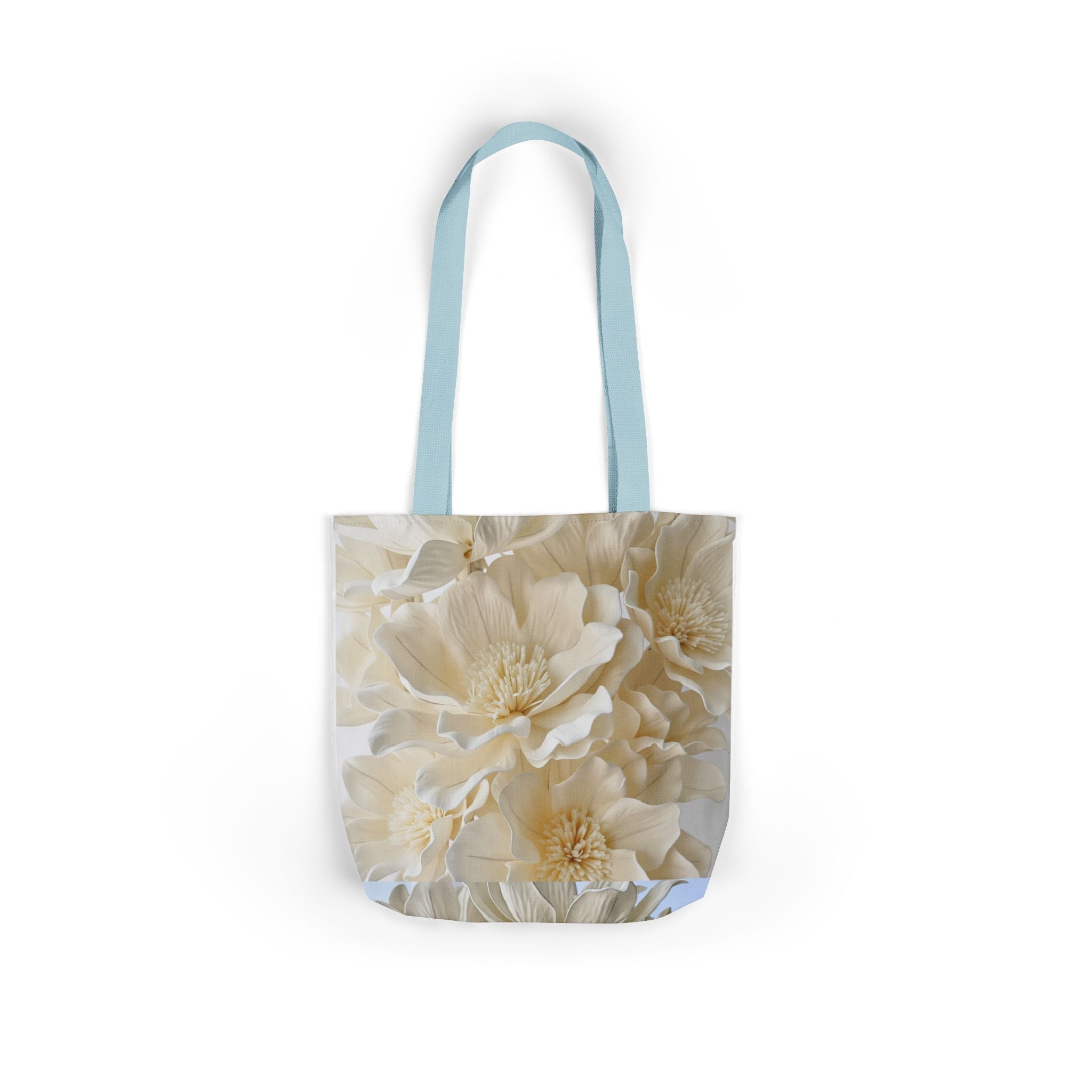 Canvas Tote Bag — Cream Peony Floral Print, Elegant Everyday Market Tote