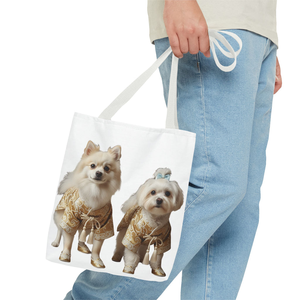 Cute Dogs Printed Tote Bag — Pomeranian & Shih Tzu in Sweaters All-Over Print