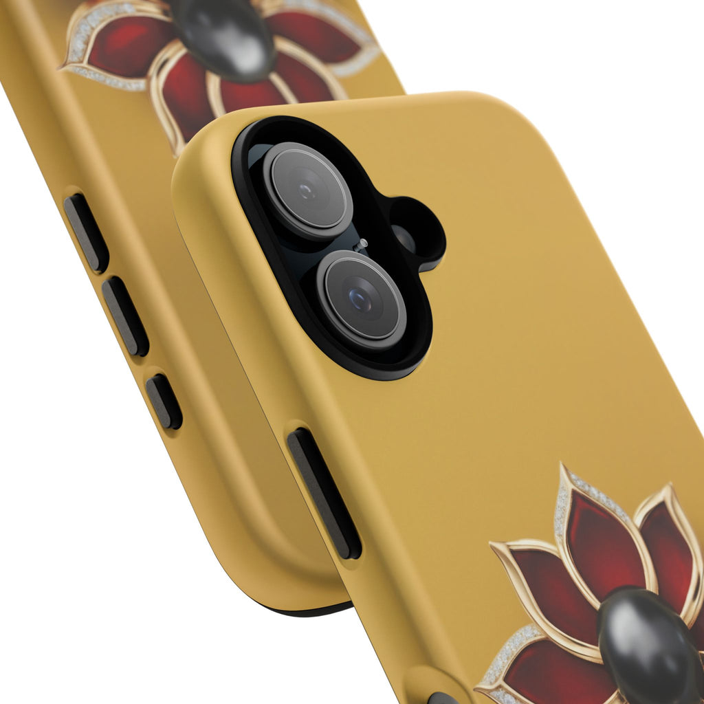 Gold & Red Floral Jewel Phone Case — Raised Flower Grip