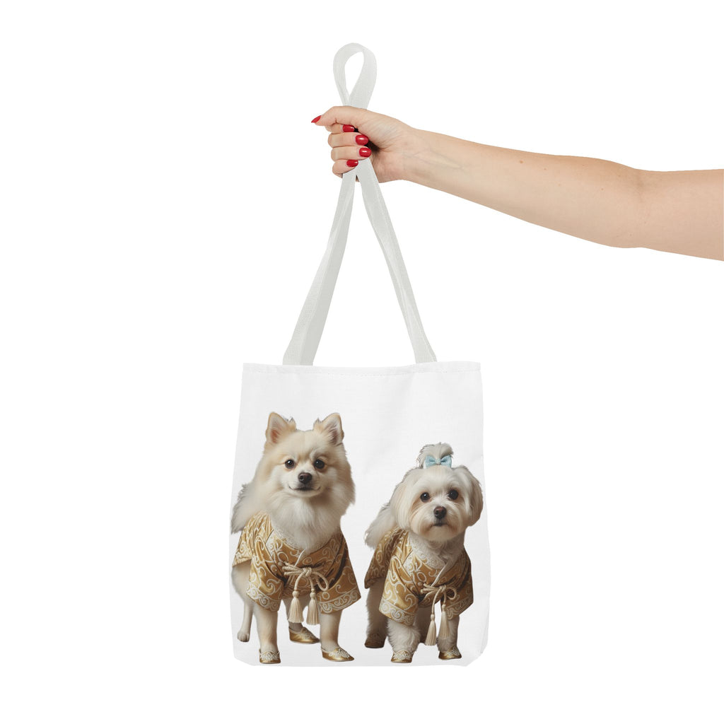 Cute Dogs Printed Tote Bag — Pomeranian & Shih Tzu in Sweaters All-Over Print