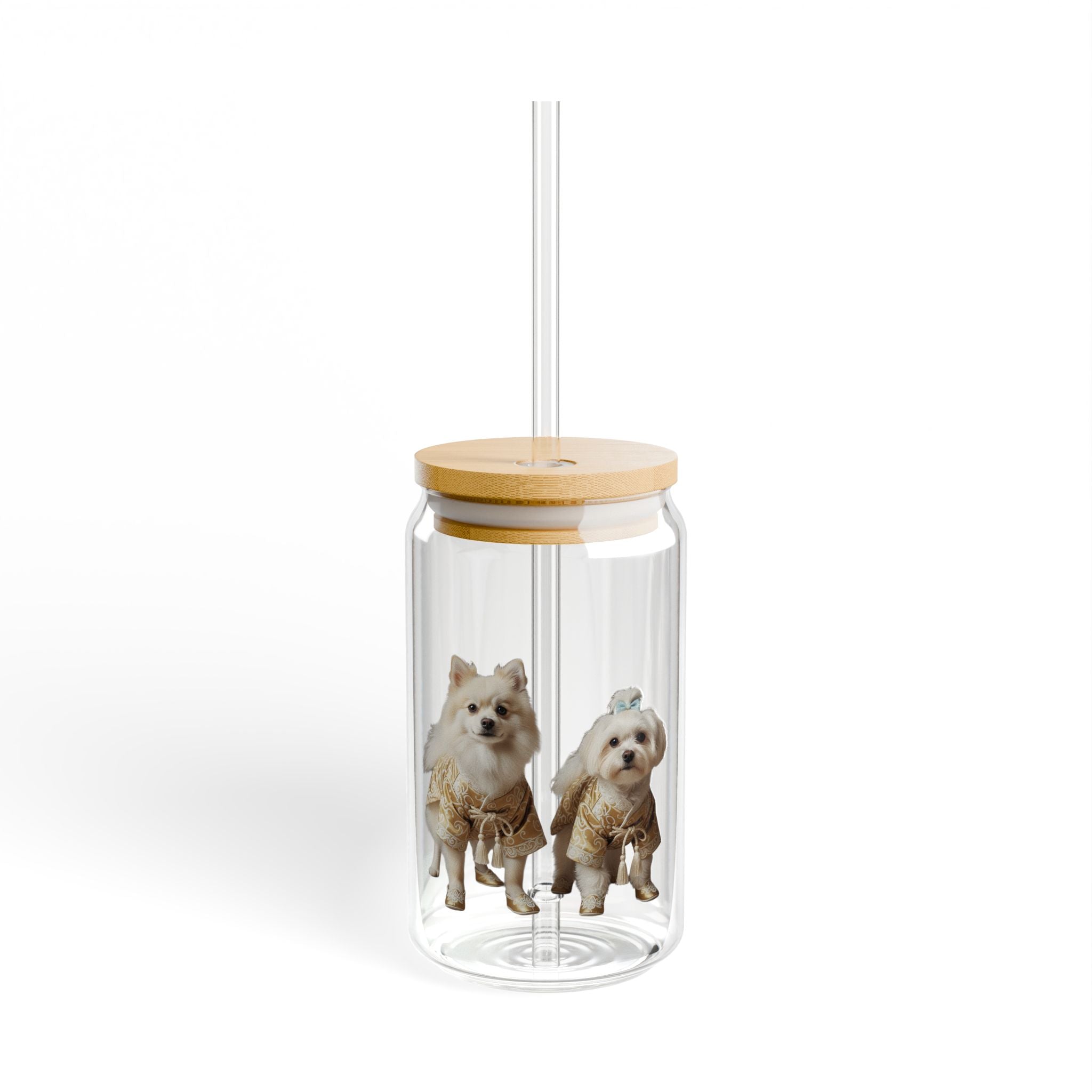 A Little Companion in Your Drink Transparent Glass Tumbler with Pet Illustration