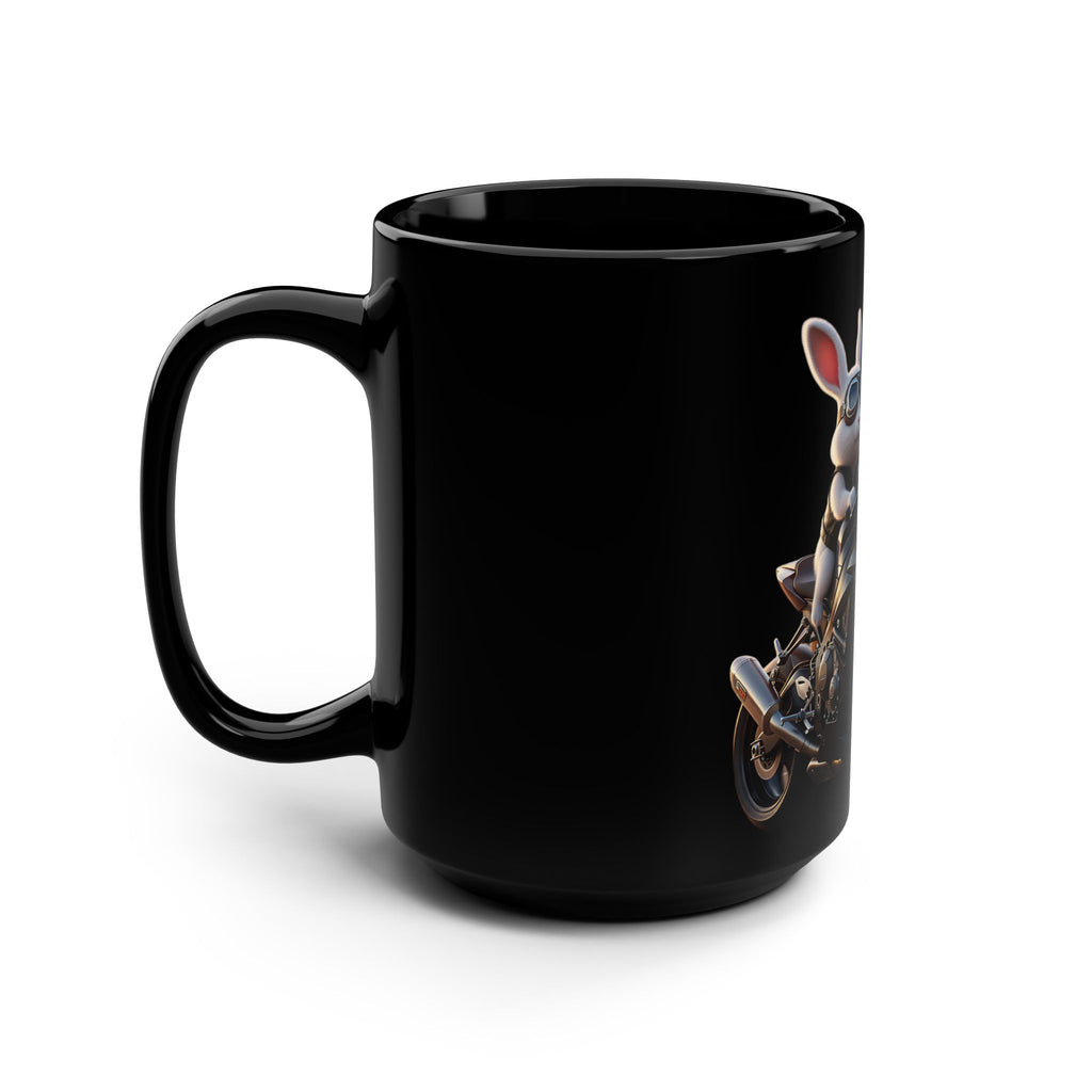 Bunny Motorcycle Rider Mug — 15oz Black Ceramic
