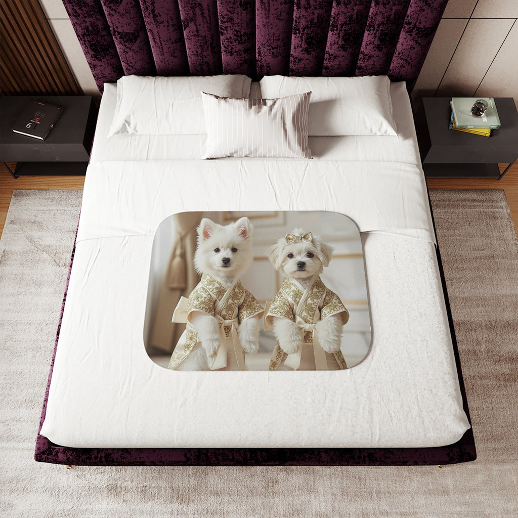 Sherpa Blanket — Cute Puppies in Gold Kimonos Cozy Throw