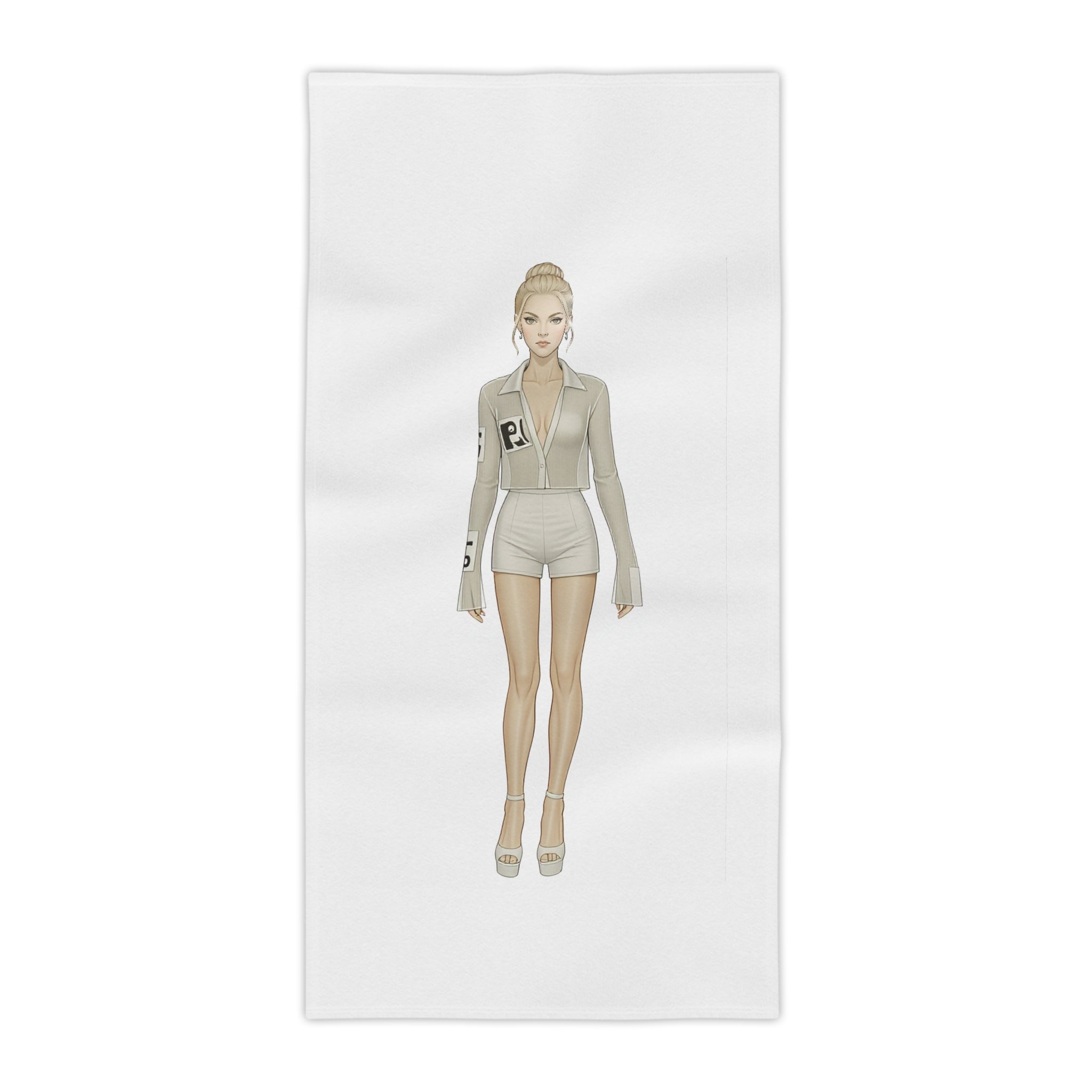 Minimalist Fashion Illustration Beach Towel – Vertical Modern Art Design