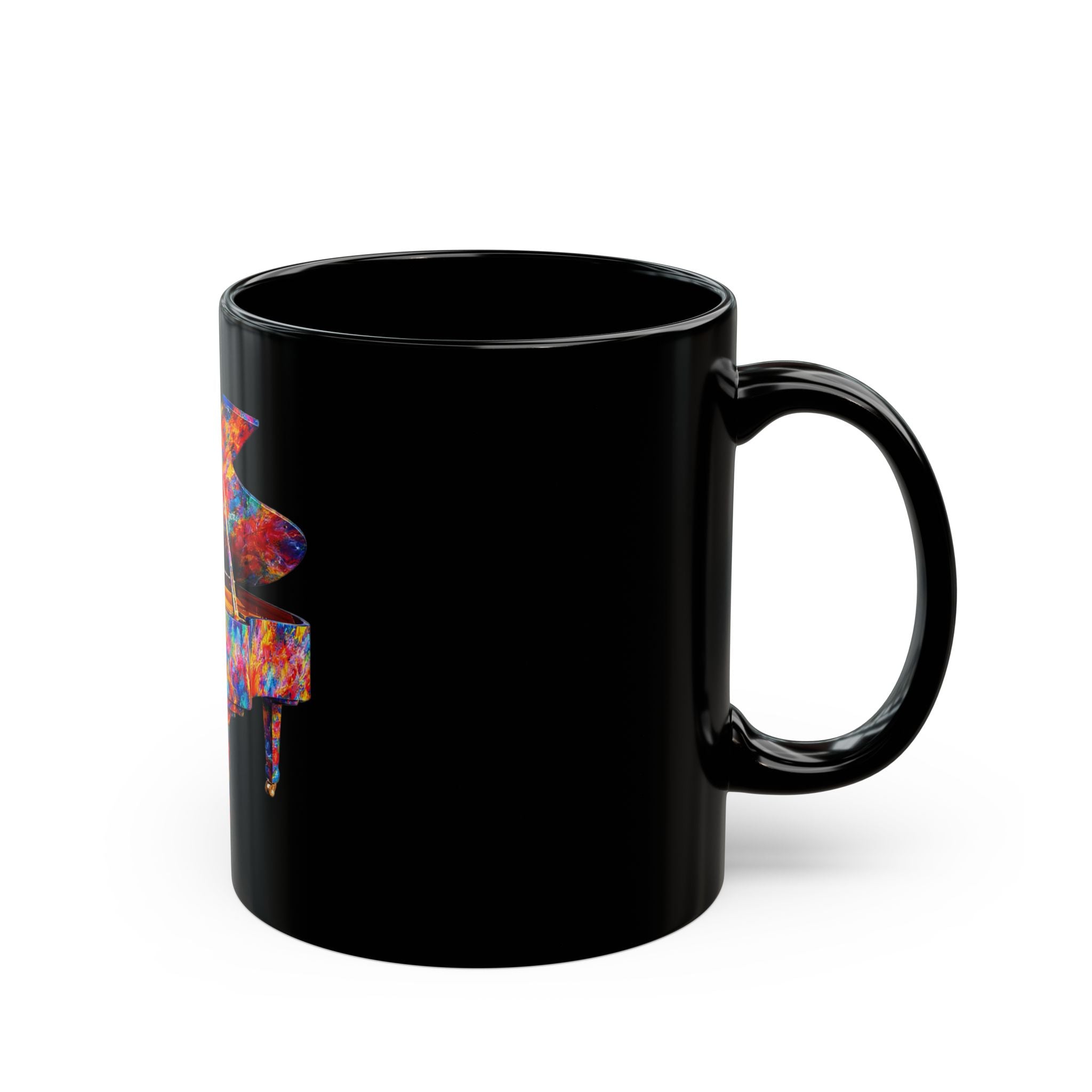Colorful Grand Piano Art Mug – Black Ceramic Coffee Cup