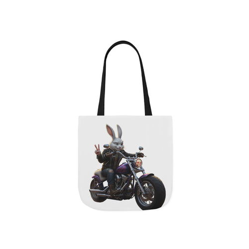 Biker Bunny Canvas Tote — Motorcycle Rabbit Graphic Tote Bag