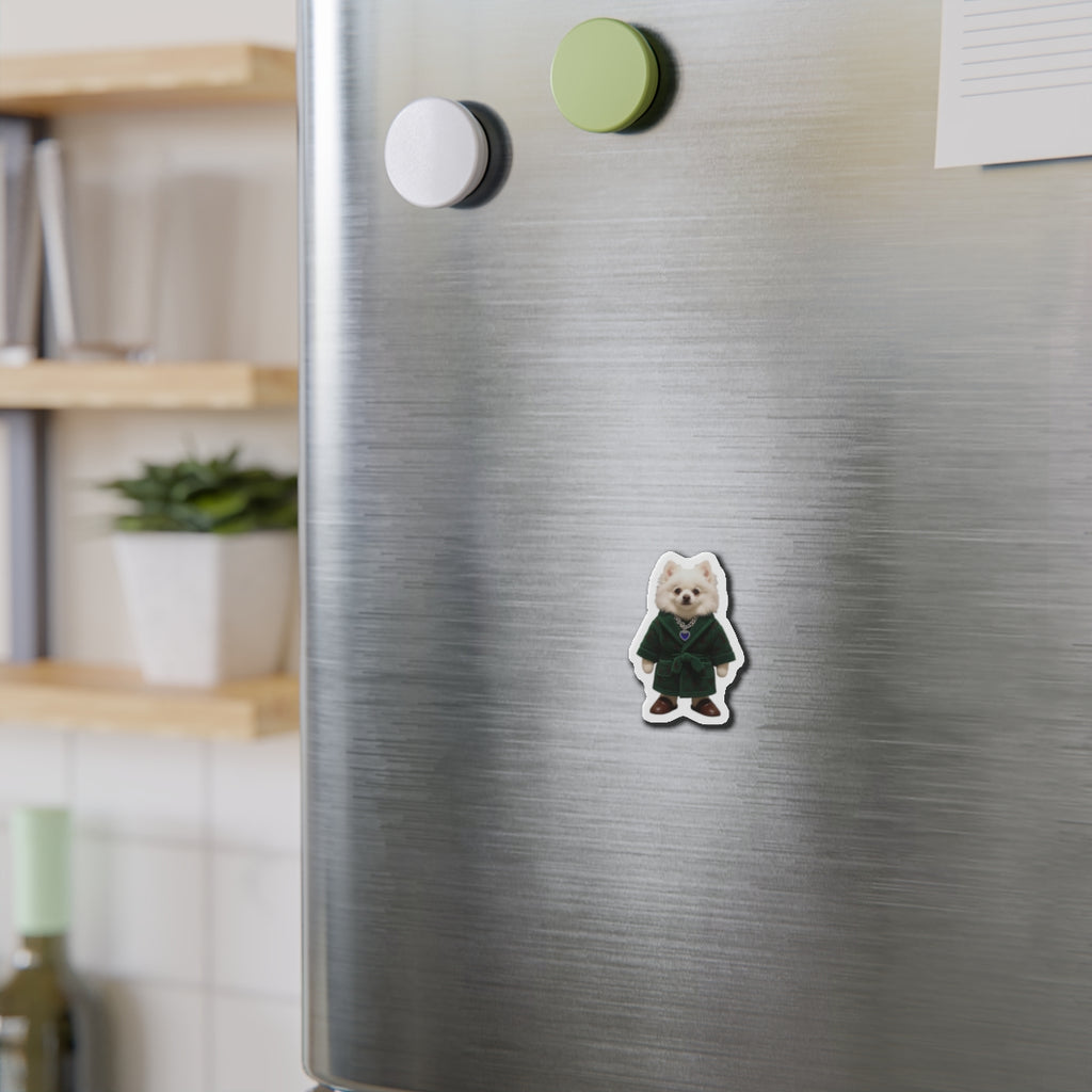 Royal Pup in Green Coat Die-Cut Magnet | Elegant Dog Fridge Magnet