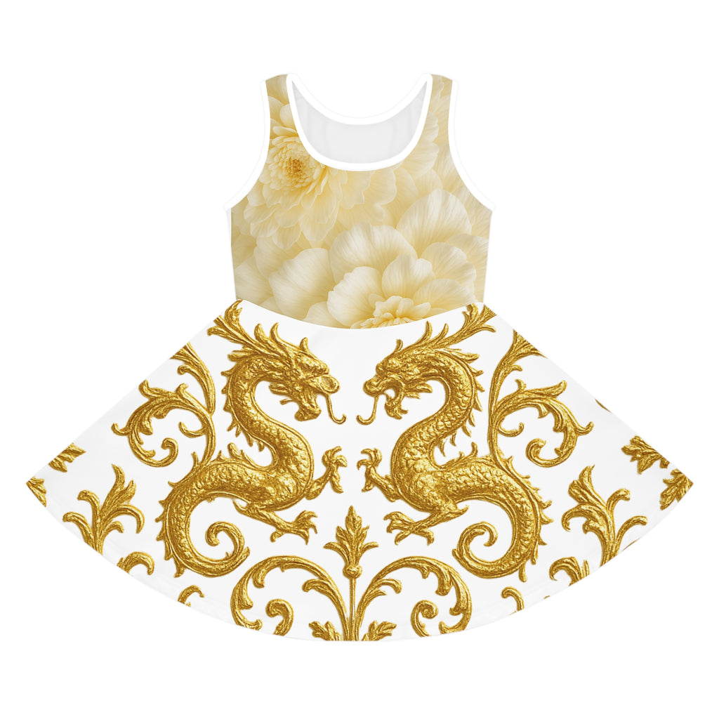 Golden Dragon Floral Dress for Girls – Elegant Occasion Dress