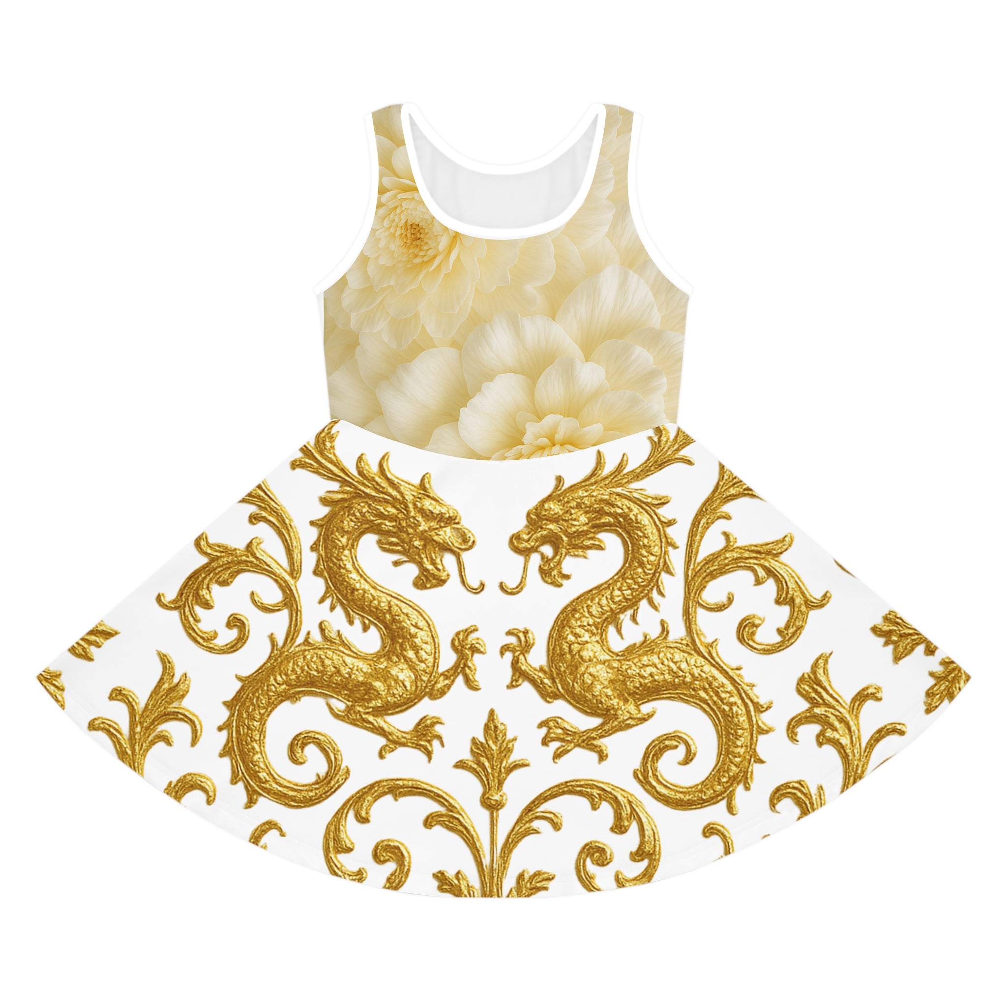Golden Dragon Floral Dress for Girls – Elegant Occasion Dress