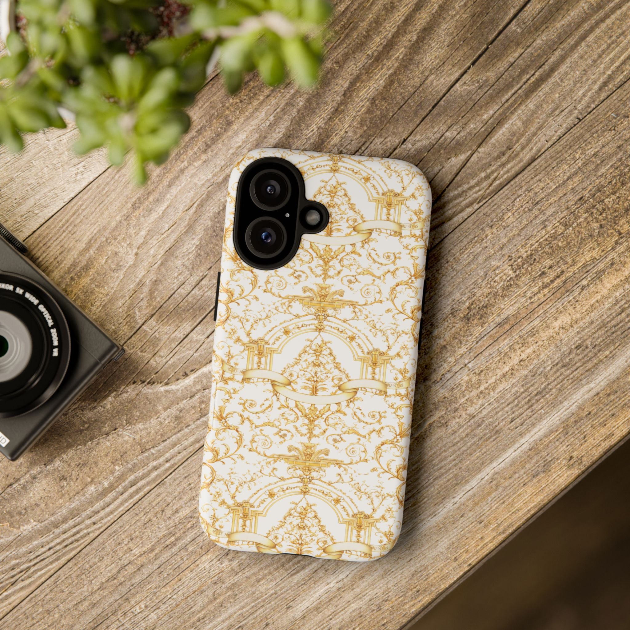 Luxury Gold Baroque Phone Case | Elegant White & Gold Ornate iPhone Cover