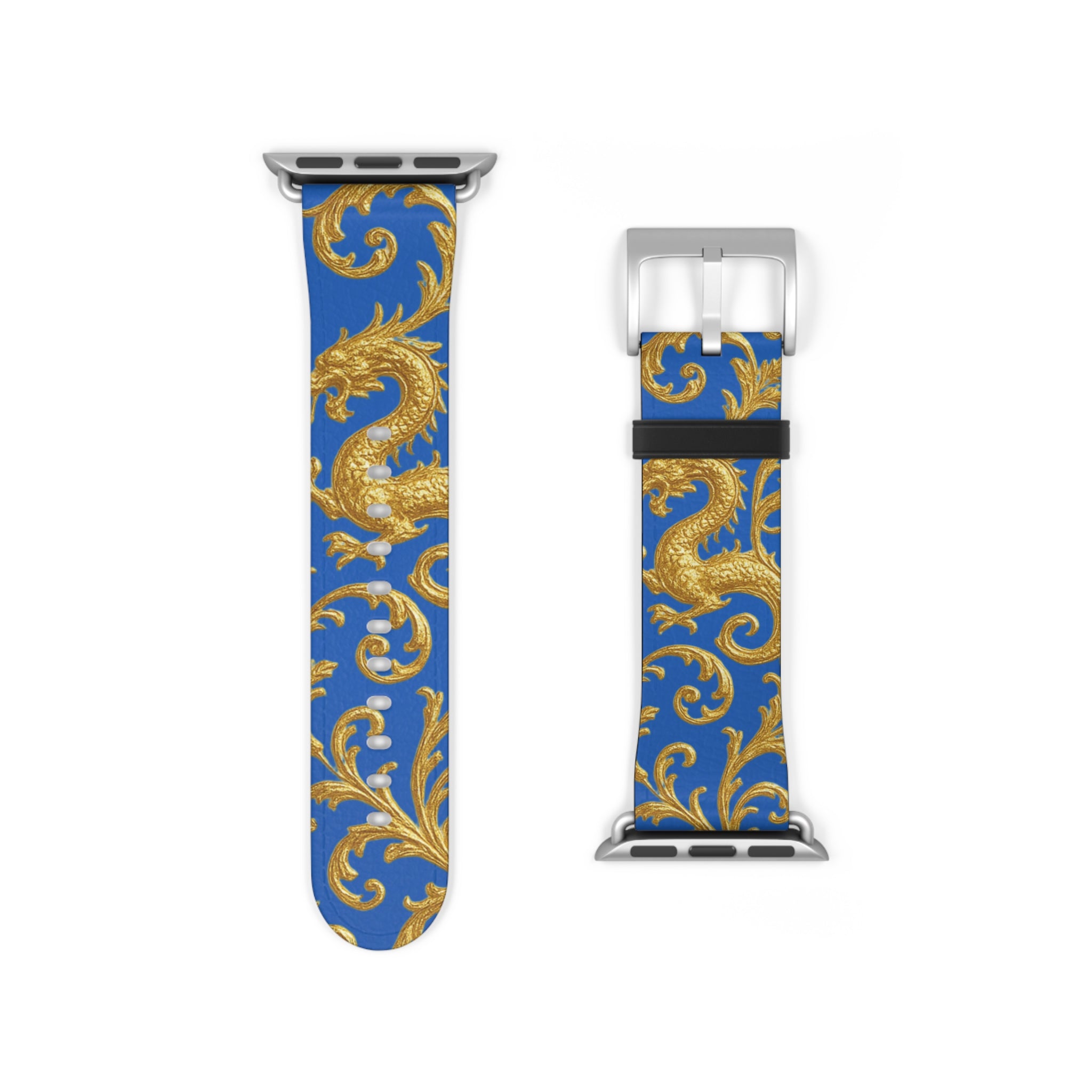 Dragon Baroque Watch Band – Gold Dragon Scroll Pattern on Royal Blue