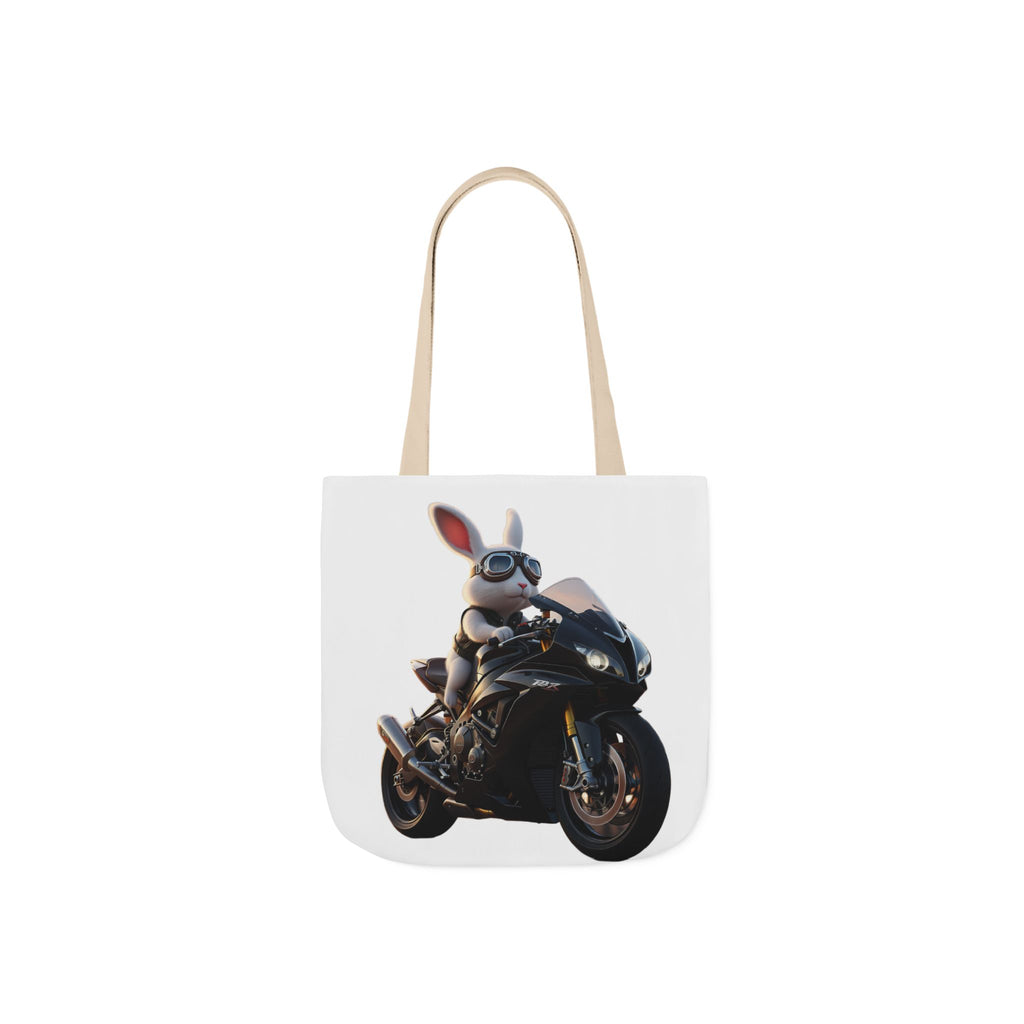 Biker Bunny Canvas Tote Bag — Cool Rabbit on Motorcycle Graphic