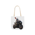 Biker Bunny Canvas Tote Bag — Cool Rabbit on Motorcycle Graphic