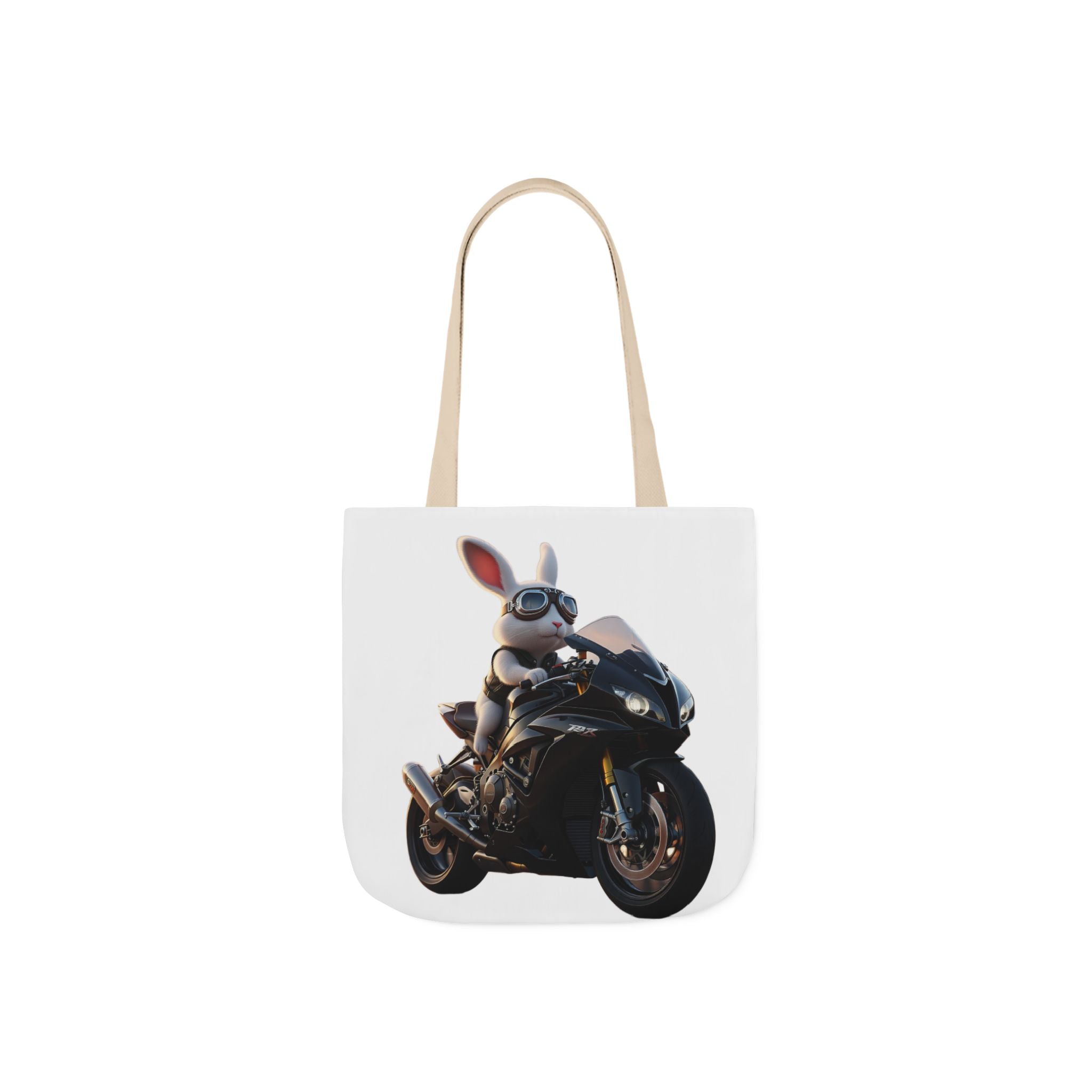 Biker Bunny Canvas Tote Bag — Cool Rabbit on Motorcycle Graphic