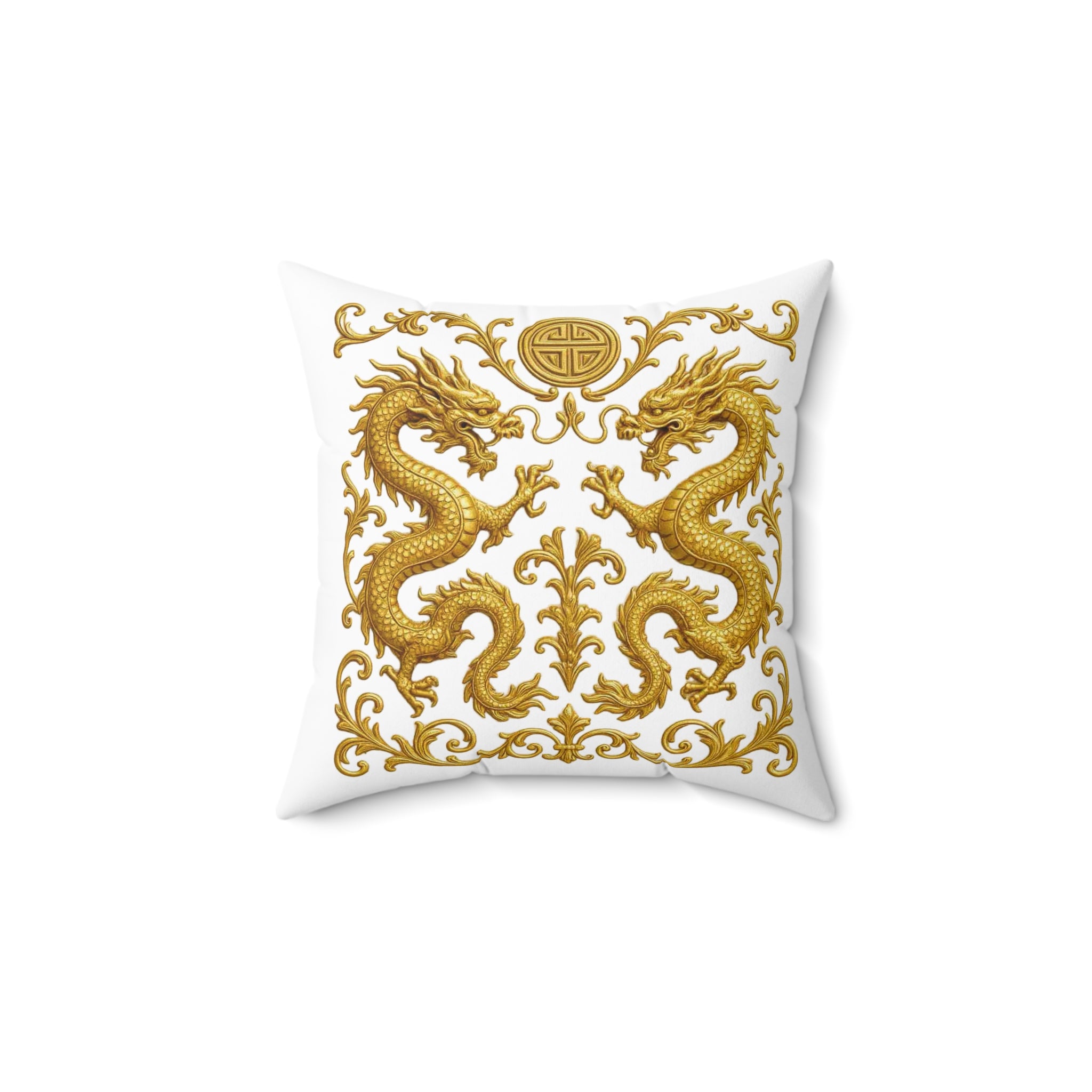 Golden Twin Dragon Fortune Cushion