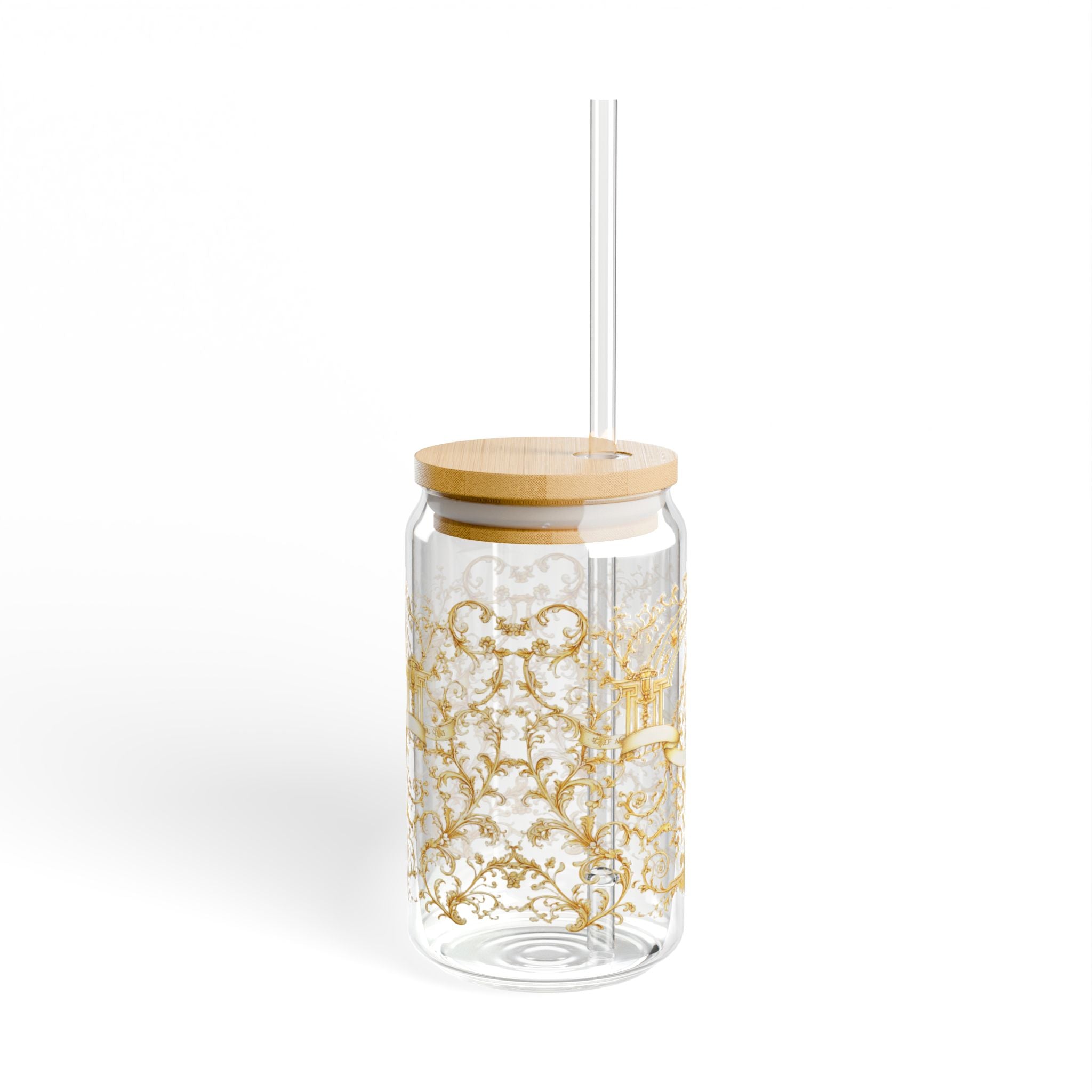 Baroque Pattern Glass Tumbler – Ivory & Gold Art Design Cup