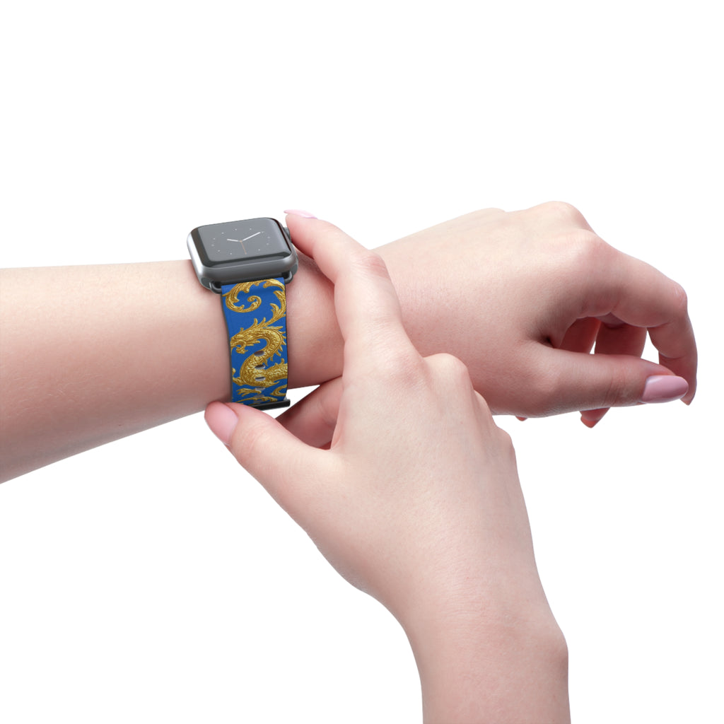 Dragon Baroque Watch Band – Gold Dragon Scroll Pattern on Royal Blue