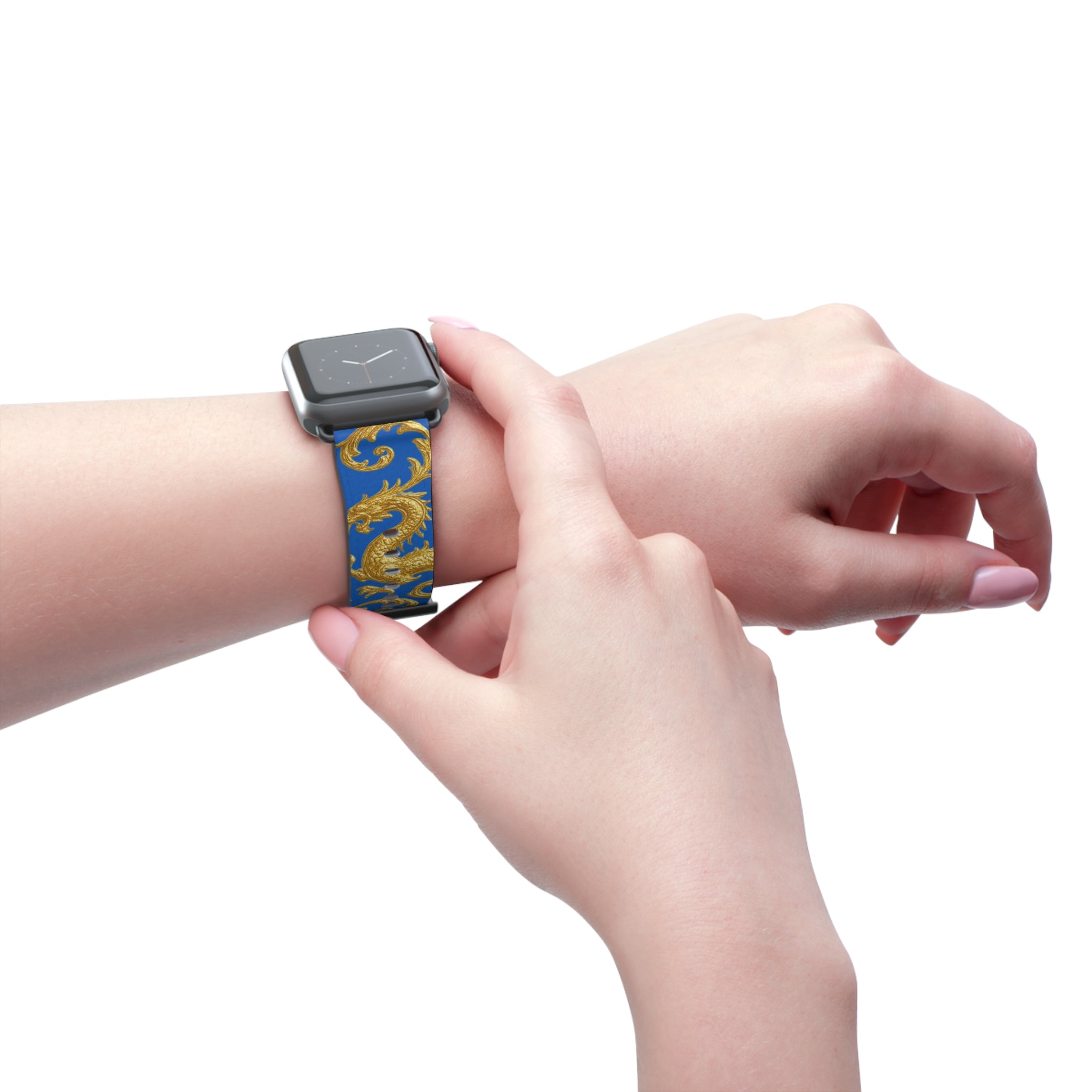 Dragon Baroque Watch Band – Gold Dragon Scroll Pattern on Royal Blue