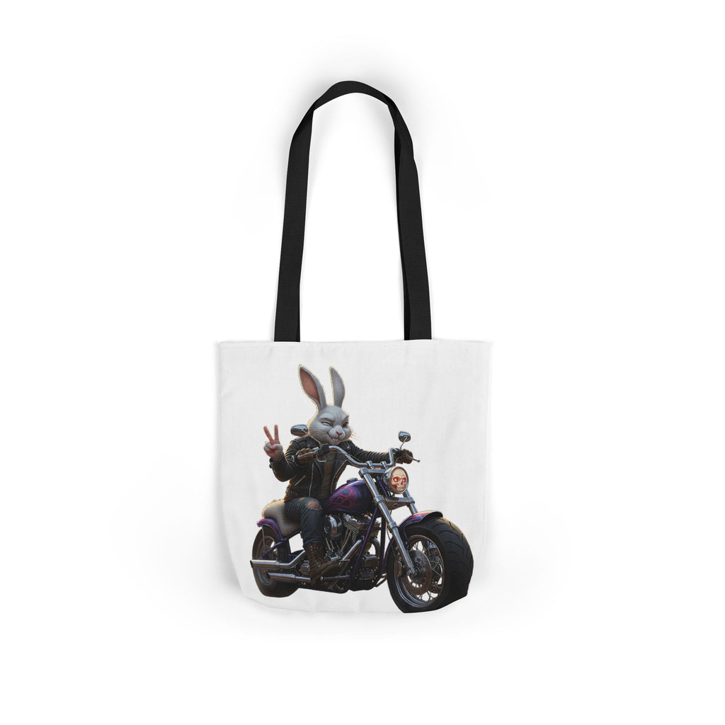 Biker Bunny Canvas Tote — Motorcycle Rabbit Graphic Tote Bag