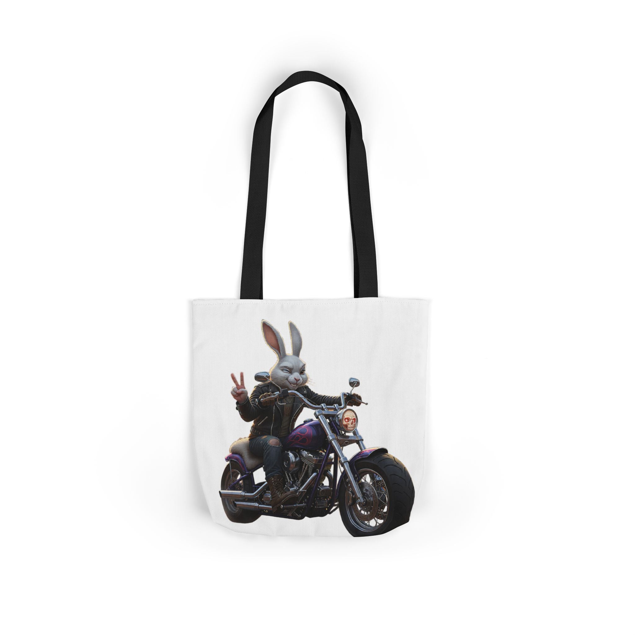 Biker Bunny Canvas Tote — Motorcycle Rabbit Graphic Tote Bag