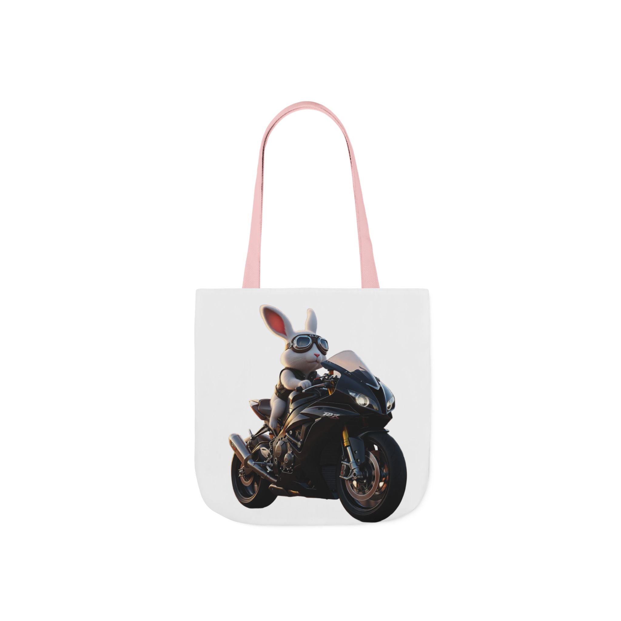 Biker Bunny Canvas Tote Bag — Cool Rabbit on Motorcycle Graphic