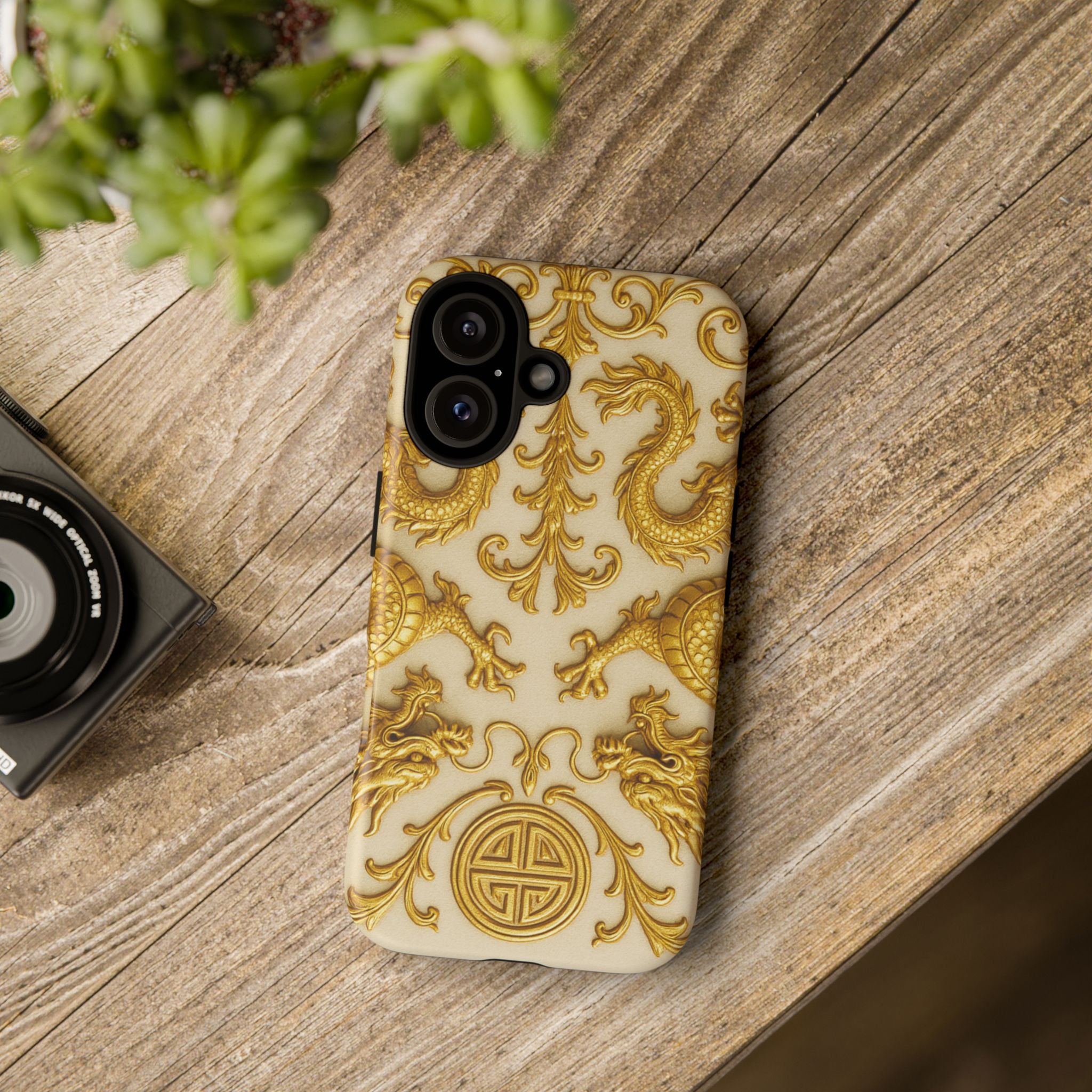 Golden Dragon Luxury Phone Case – Elegant Gold Pattern & Quiet Luxury Design