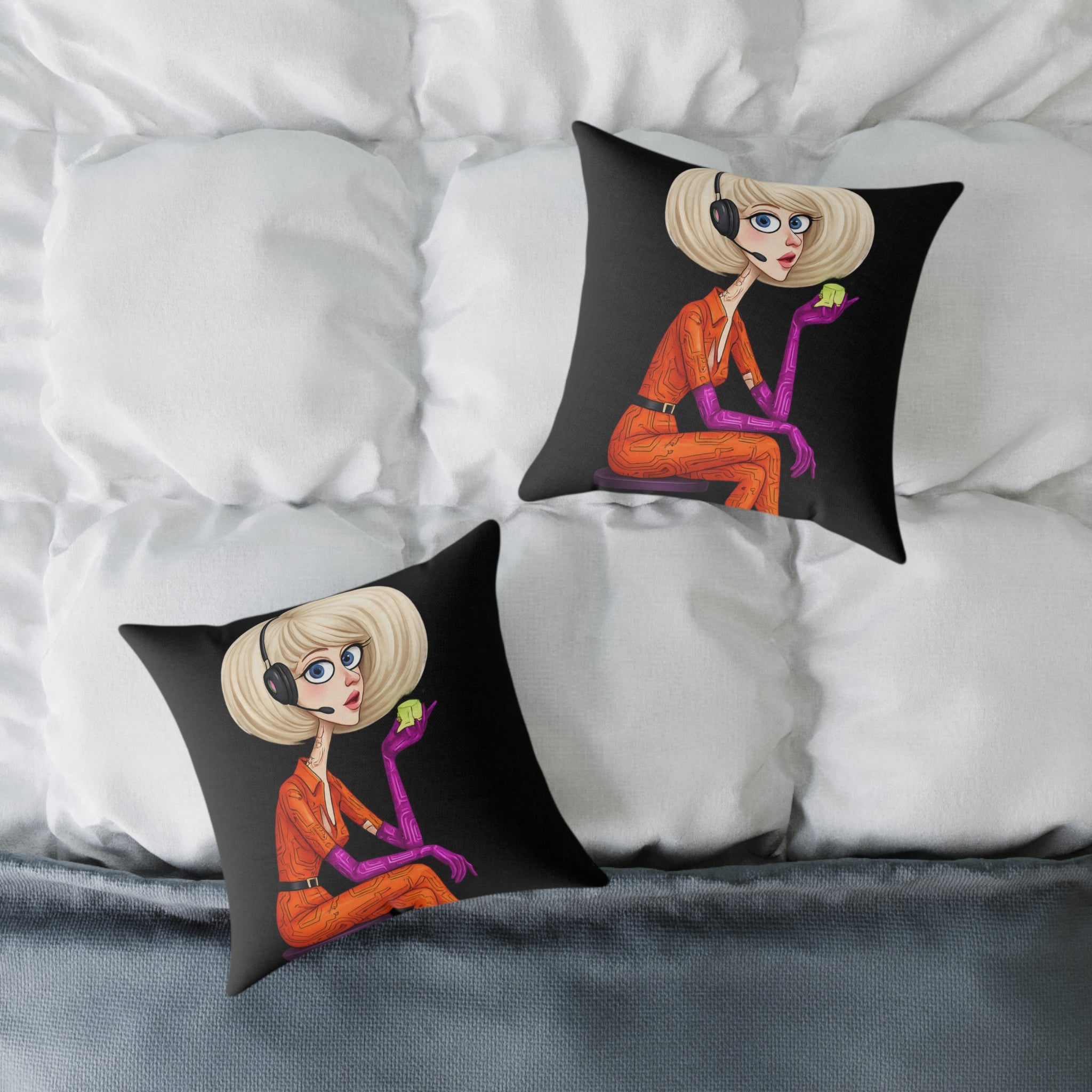 Character Illustration Square Canvas Pillow — Minimal Modern Accent Cushion